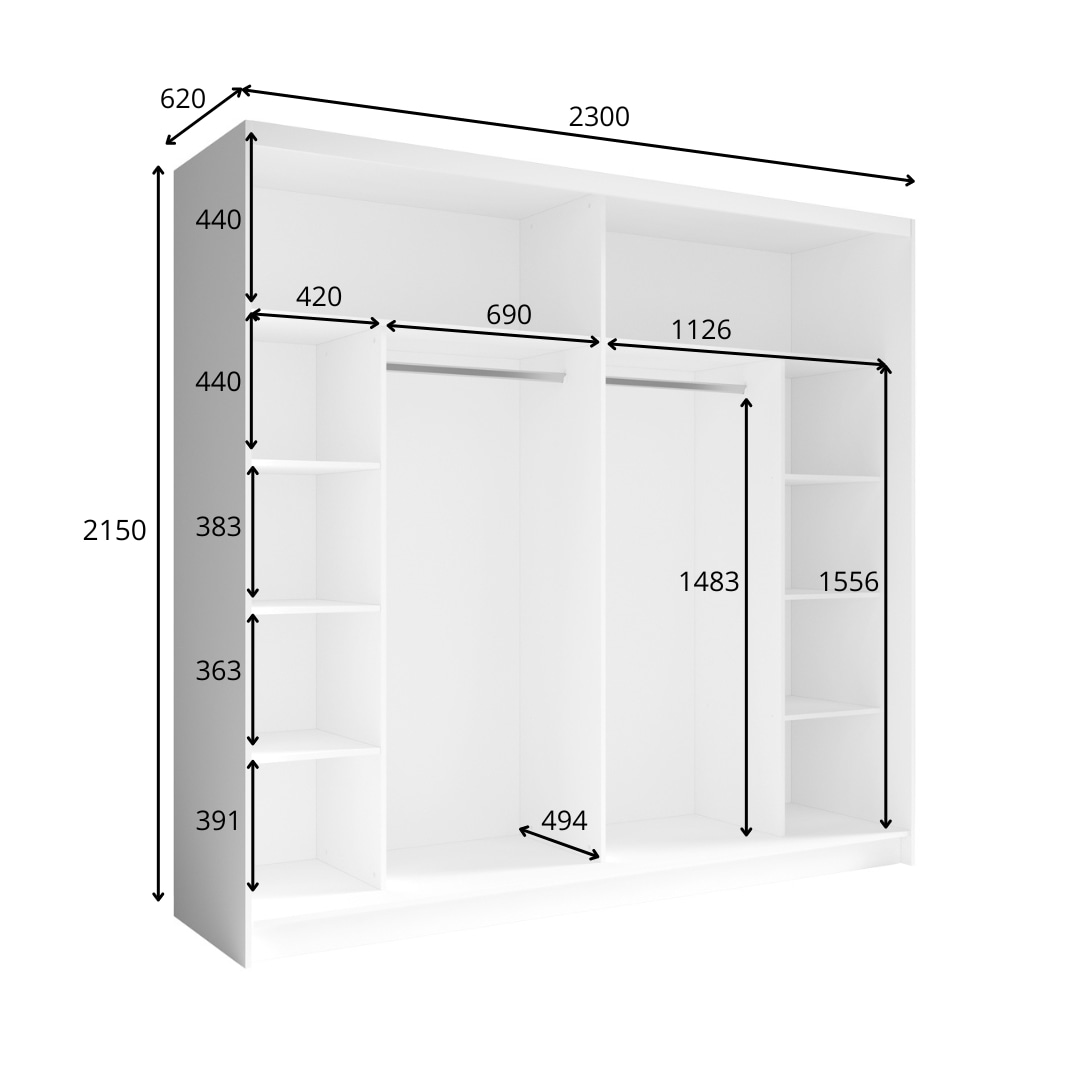 Home affaire Kleiderschrank »Greti Garderobe mit 2 Schiebetüren, Spiegel, Maße B/T/H: 180/59/209 cm«, 2-türiger Kleiderschrank mit Spiegeln, Einlegeböden und Kleiderstangen