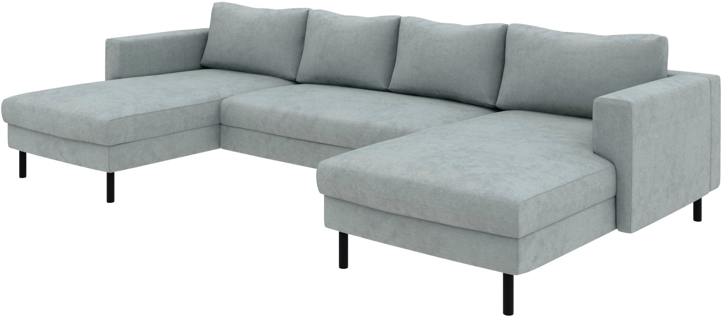 TRENDMANUFAKTUR Wohnlandschaft »Amazing II, wahlw. mit Schlaffunktion & Bettkasten, Fuß schwarz« Sofa in U-Form, in Cord, Struktur LEO o. Struktur LINO, Breite 305 cm