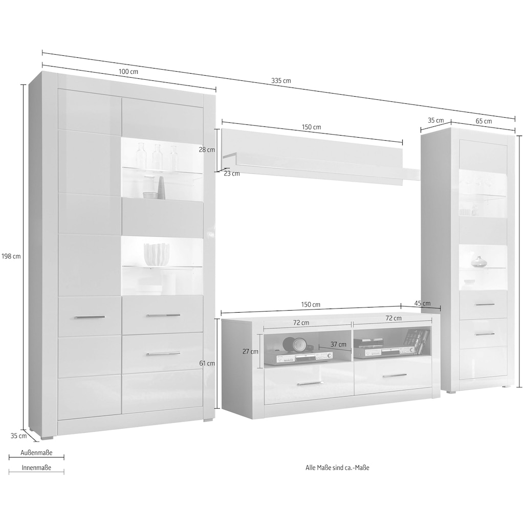 INOSIGN Wohnwand »BIANCO«, (Set, 4 St.)