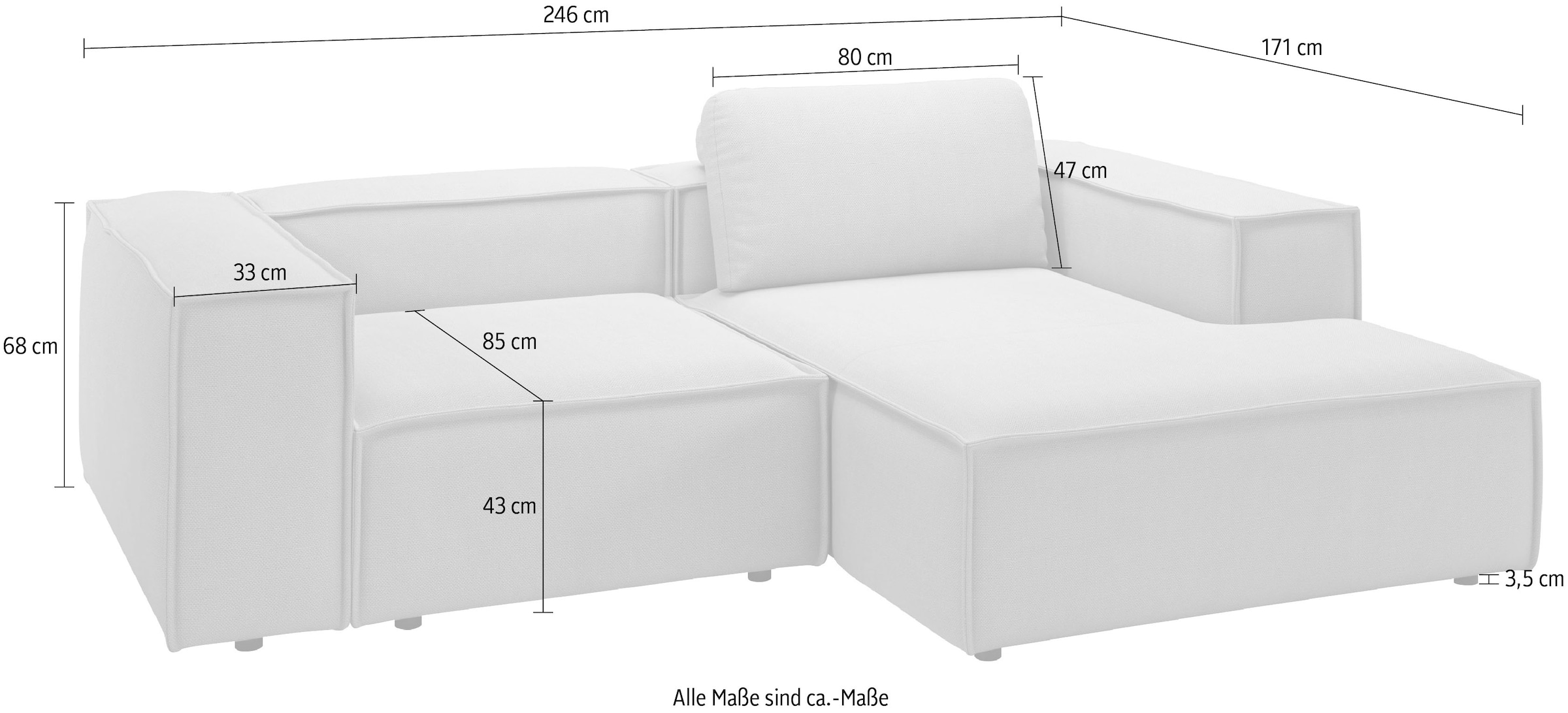 Places of Style Ecksofa »Watertown, kompakte L-Form, 246 cm breite für kleinere Räume«, modernes Ecksofa mit Feincordbezug, platzsparend & bequem