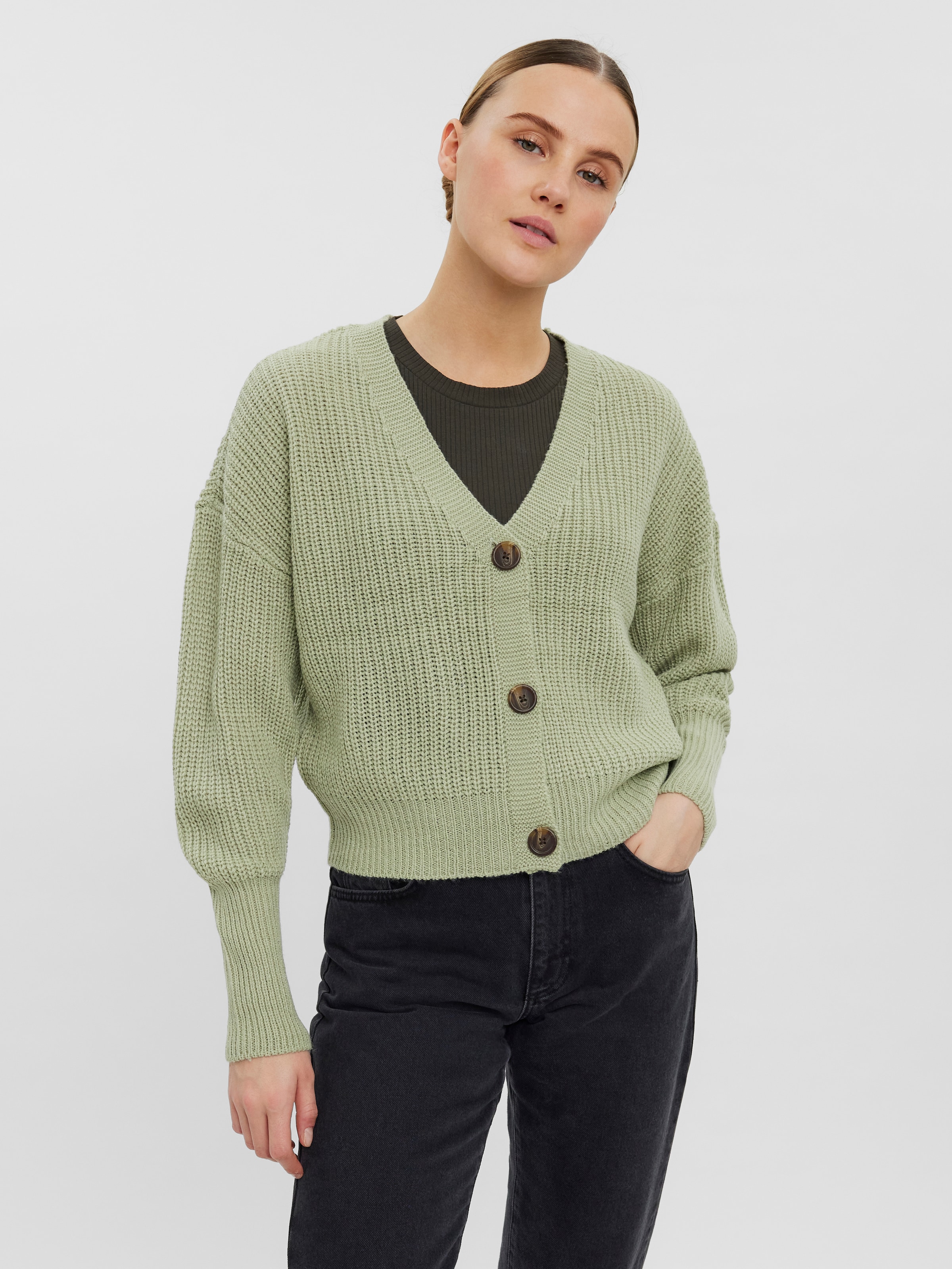 Vero Moda Strickjacke »VMLEA LS V-NECK CUFF CARDIGAN NOOS« Rippstrick