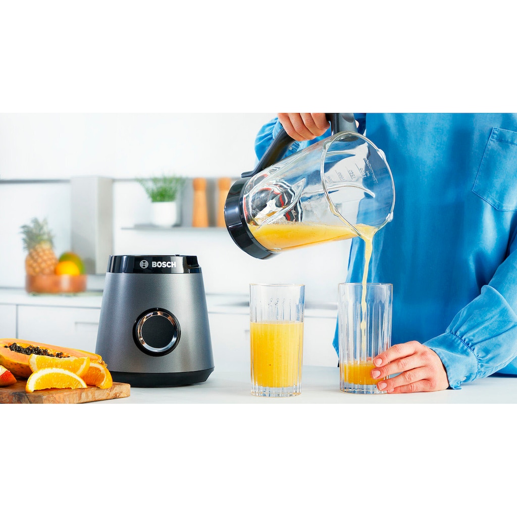 BOSCH Standmixer »MMB6174SN VitaPower Serie 4«, 1200 W, ThermoSafe Glasbehälter (1,5 l) inkl. Stopfer, To-Go Flasche (0,6l)