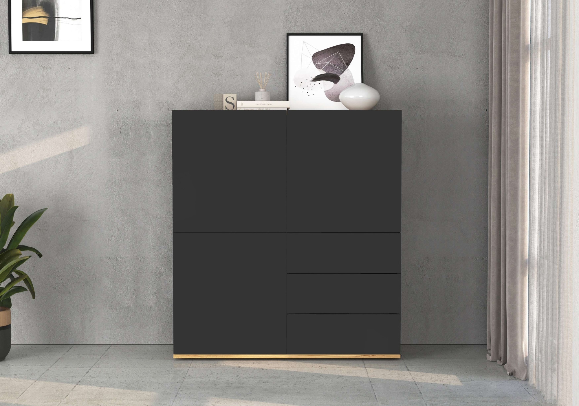 INOSIGN Highboard »GARDA Highboard, Kommode, Schrank, Grifflos mit Push to Open«, (1 St.), 3 Türen, 3 Schubladen, grifflos Breite 102 cm
