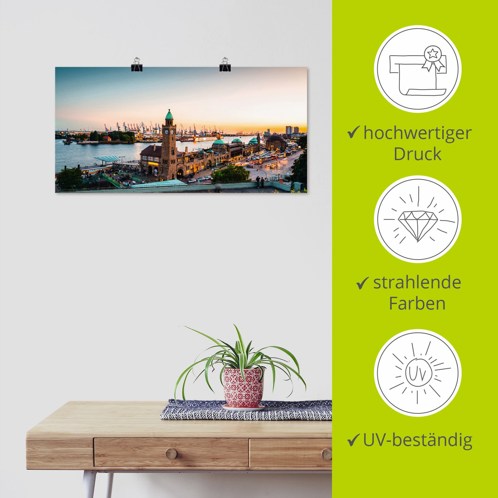 Artland Wandbild »Hamburg Hafen und Landungsbrücken« Deutschland 1 Stk. tlg. als Alubild, Leinwandbild, Poster in verschied. Größen