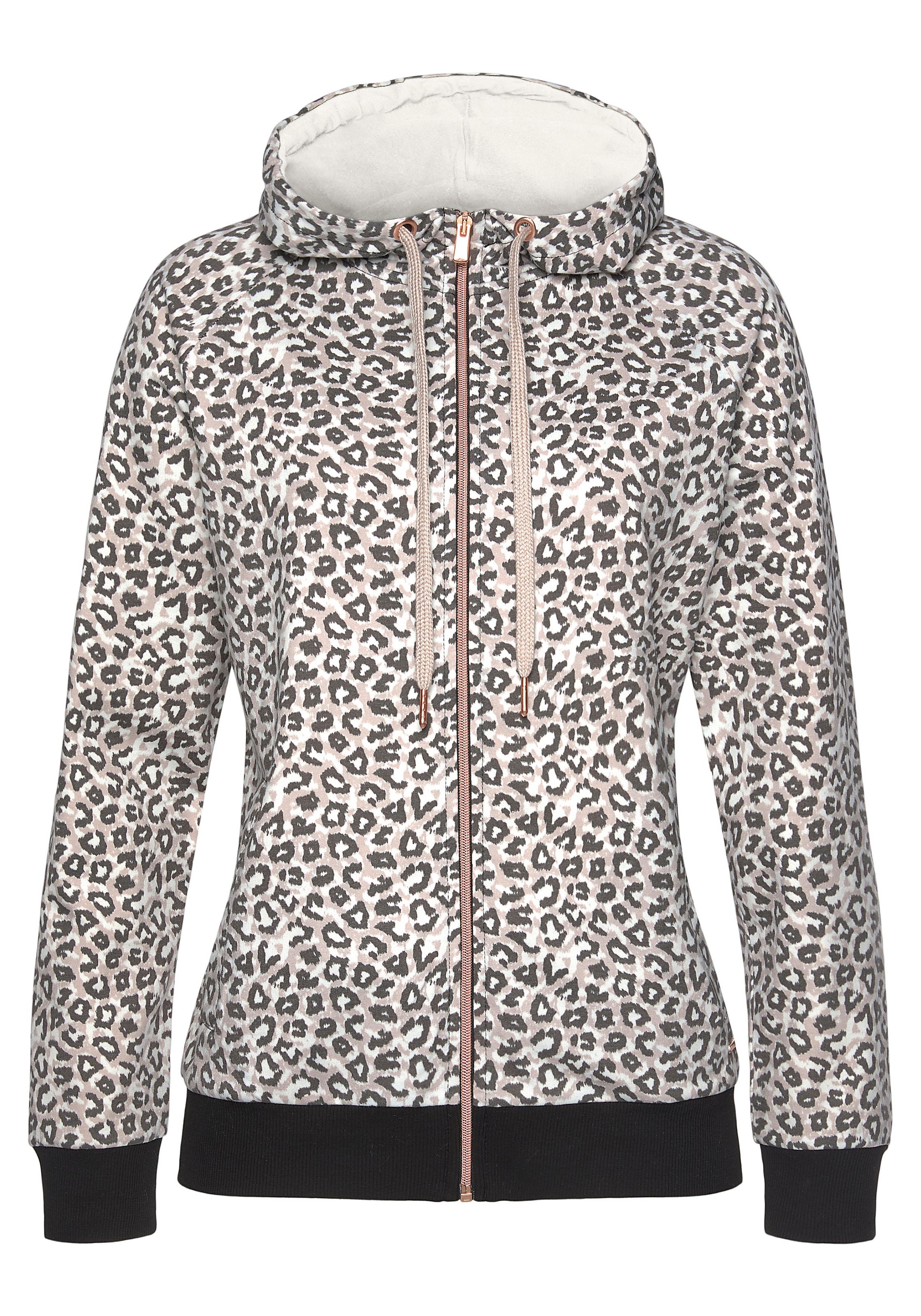 LASCANA Kapuzensweatjacke Sweatshirtjacke mit Details in Roségold, Loungewear