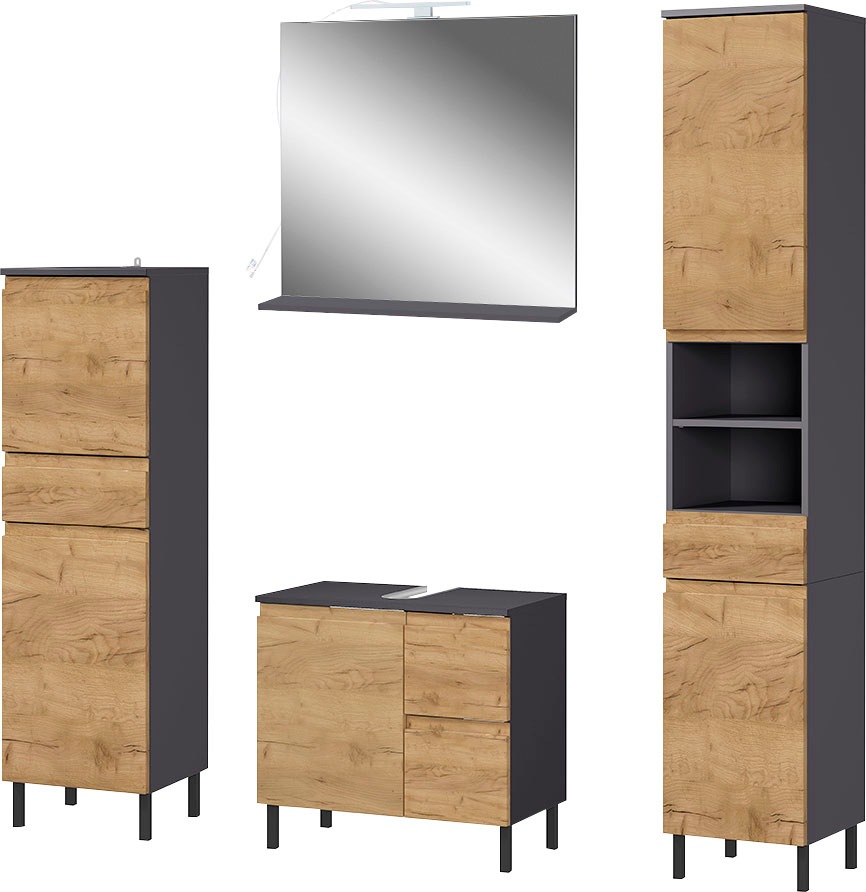 GERMANIA Badmöbel-Set »Scantic« Set, 4 Stk. tlg. aus Midischrank, Spiegel, günstig online kaufen