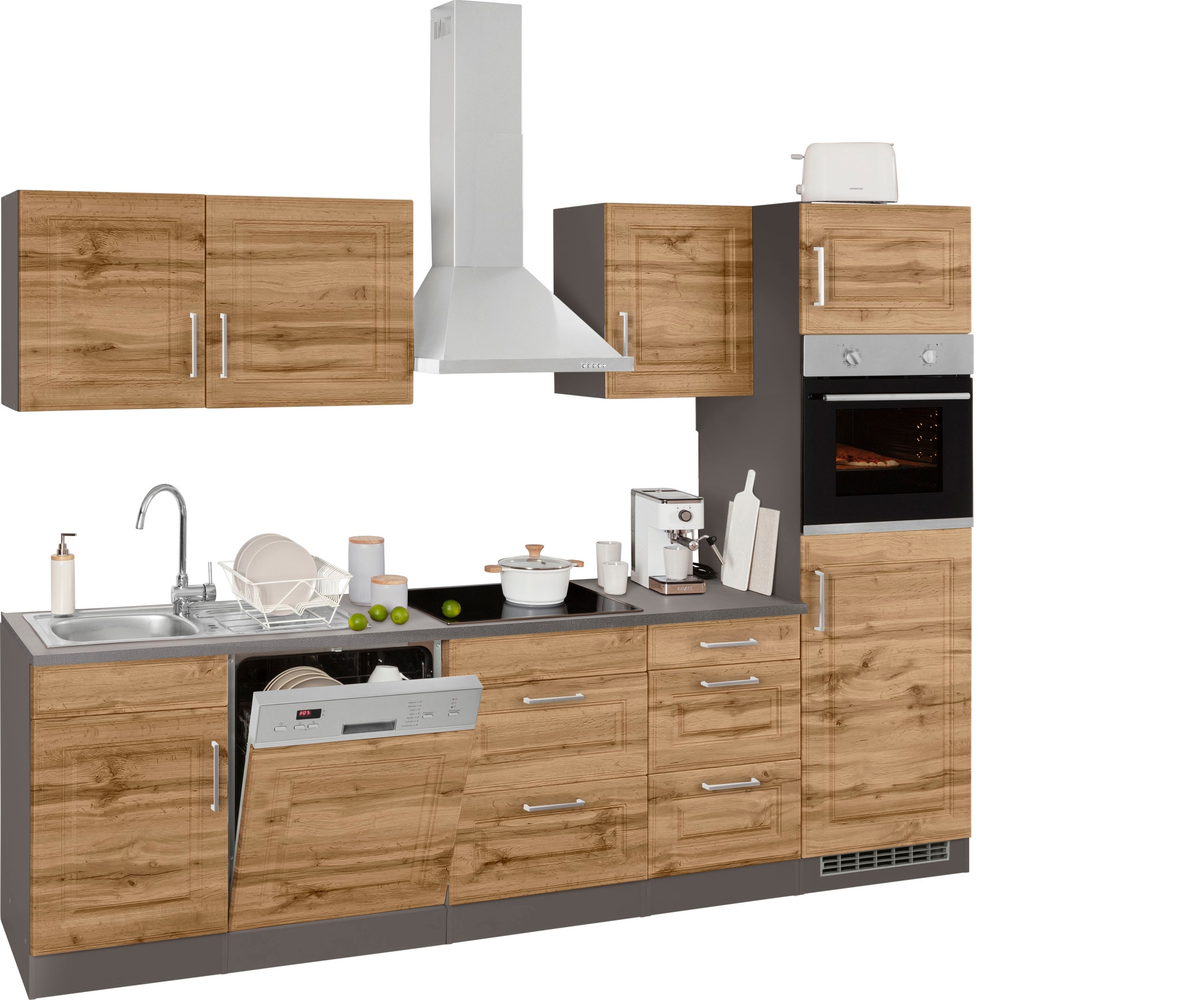 KOCHSTATION Küchenzeile »KS-Stockholm«, Breite 280  cm, mit hochwertigen MDF Fronten im Landhaus-Stil
