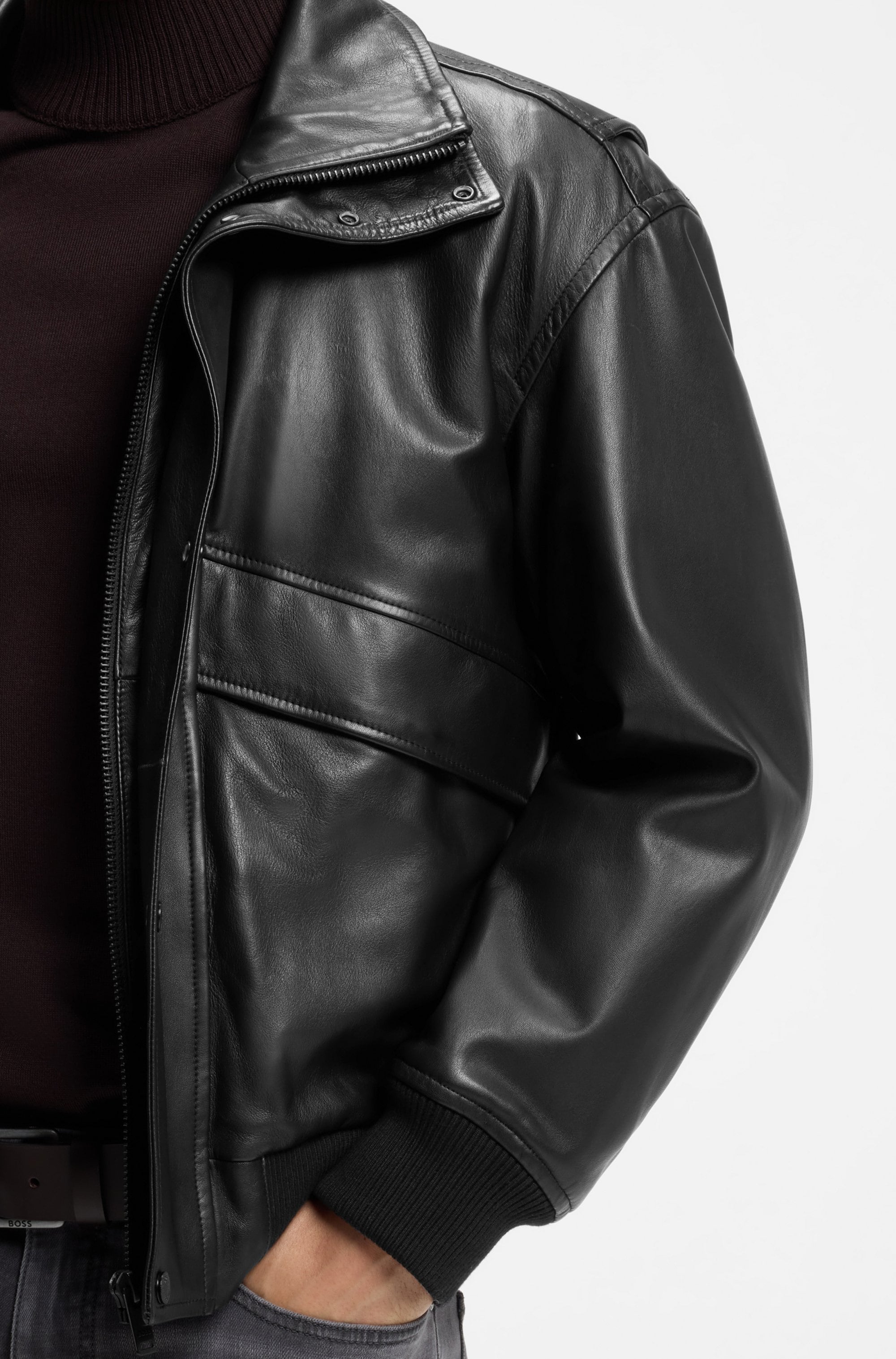 BOSS ORANGE Lederjacke »Jolights« Weiches, strukturiertes Schafleder, Relaxed Fit, abnehmbares Inlay