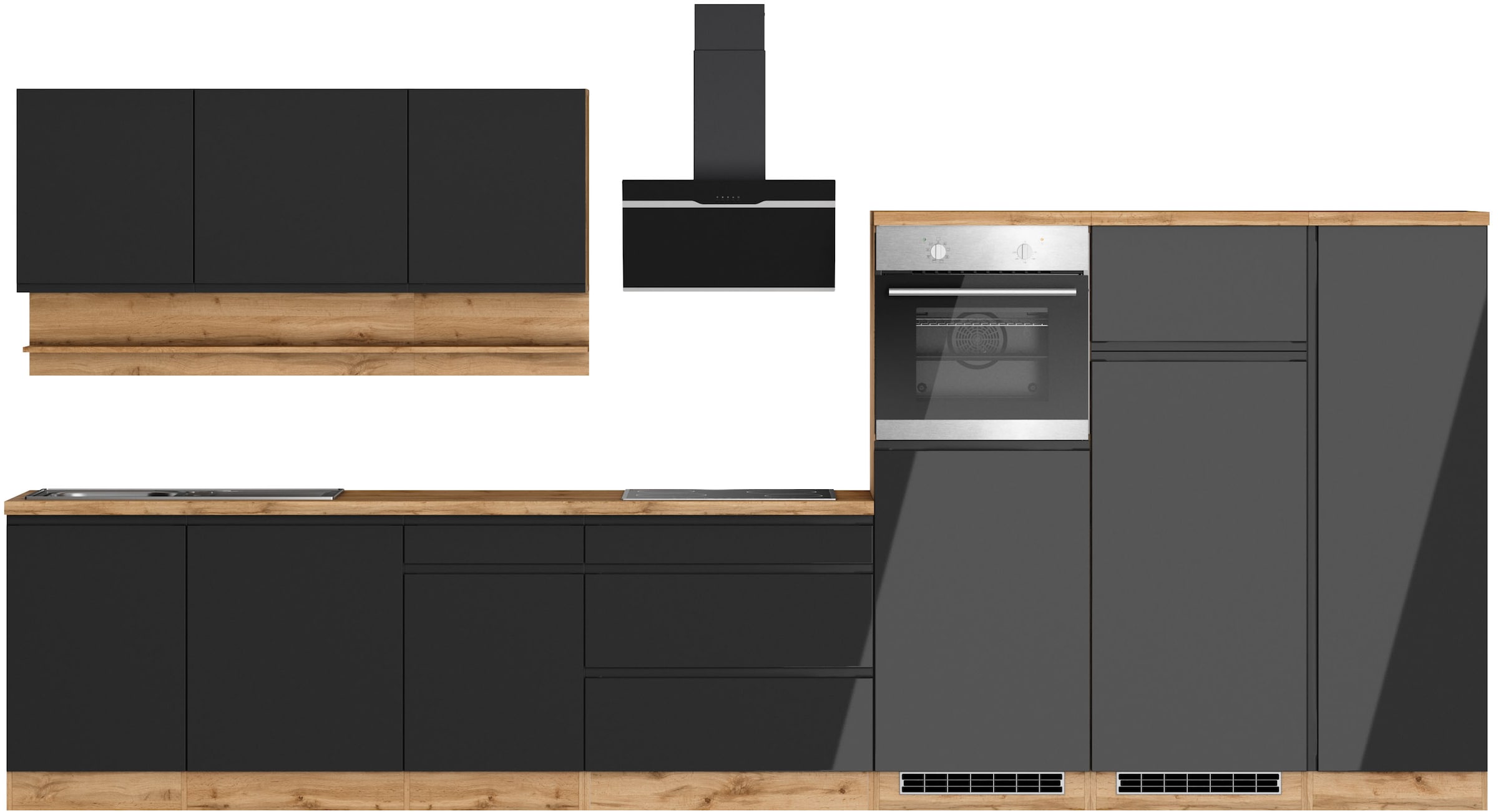 KOCHSTATION Küchenzeile »KS-Virginia,neu in verbesserter Ausführung« Arbeitsplatte 38 mm stark, Stauraum, Softclose,  Breite 410 cm, Softclose, wahlweise mit E-Geräten und Induktion