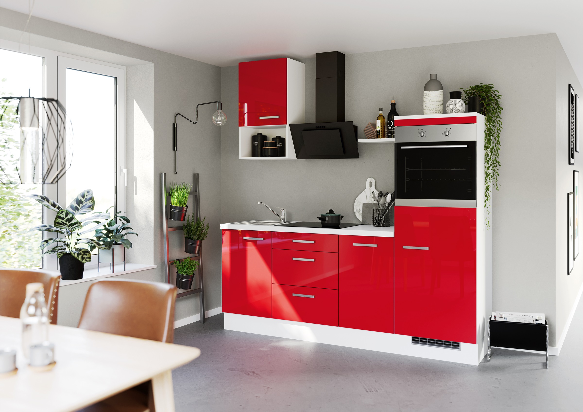 IMPULS KÜCHEN Küchenzeile »"Turin", Ausrichtung wählbar, Schubkästen mit Soft-Close,«, vormontiert, wahlw. mit E-Geräten, Breite 215 cm