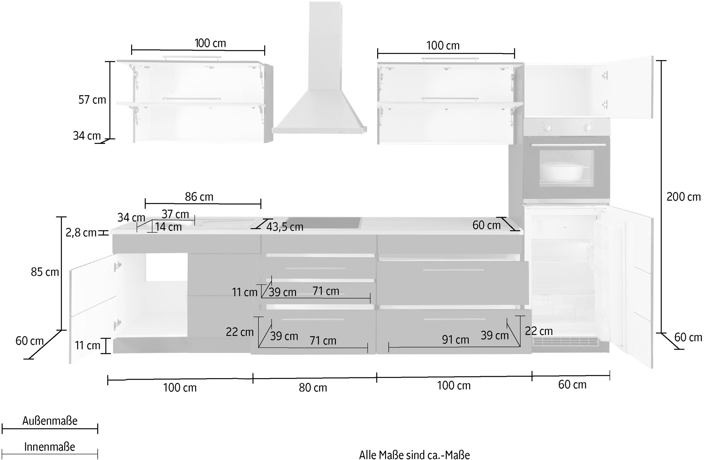 KOCHSTATION Küchenzeile »KS-Wien« Breite 340 cm, wahlweise mit E-Geräten und Induktion