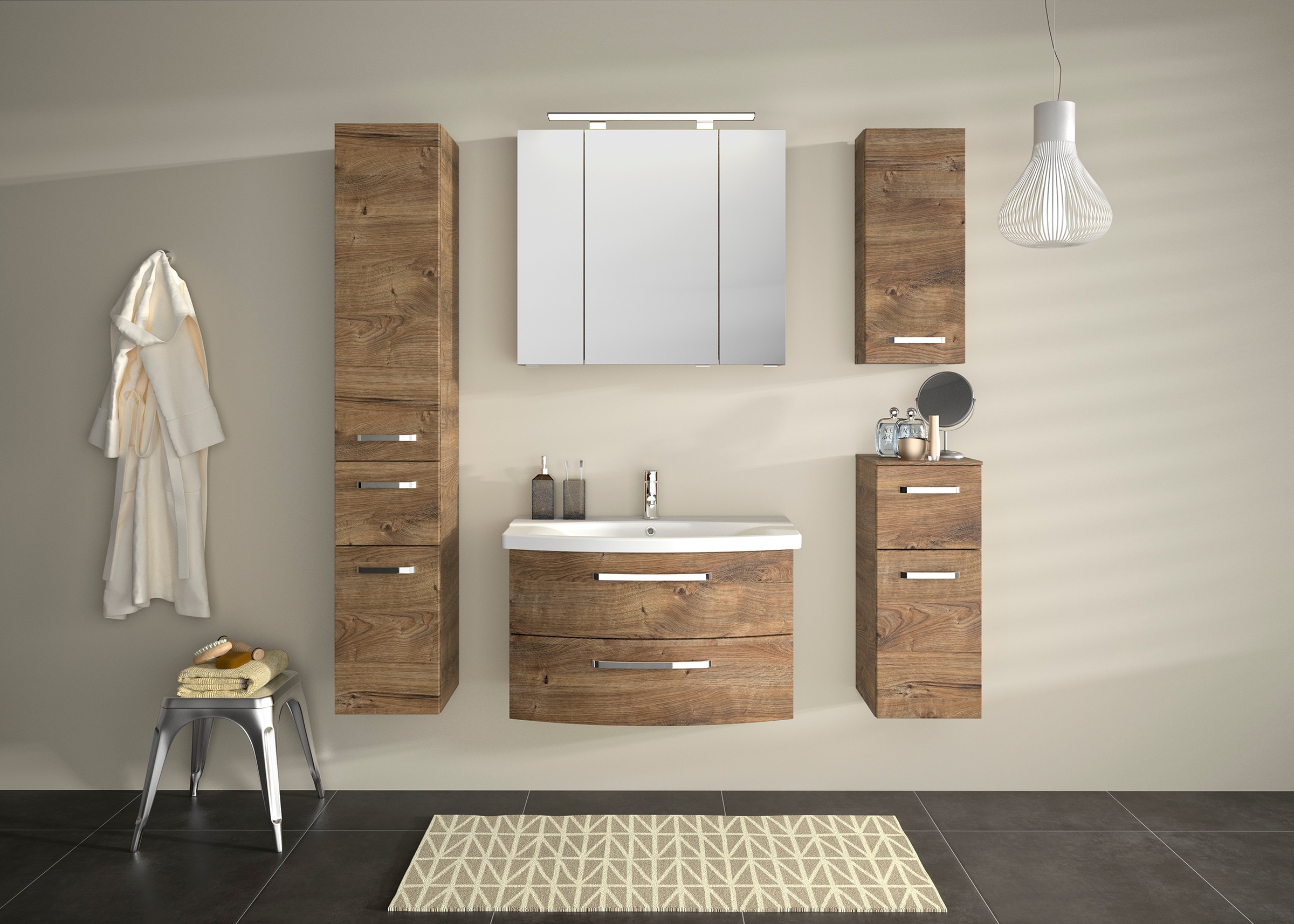Saphir Badezimmerspiegelschrank »Serie 4010 Badezimmer-Spiegelschrank inkl. LED-Aufsatzleuchte«, Badschrank 80 cm breit, 3 Türen, 6 Glas-Einlegeböden, inkl Türdämpfer