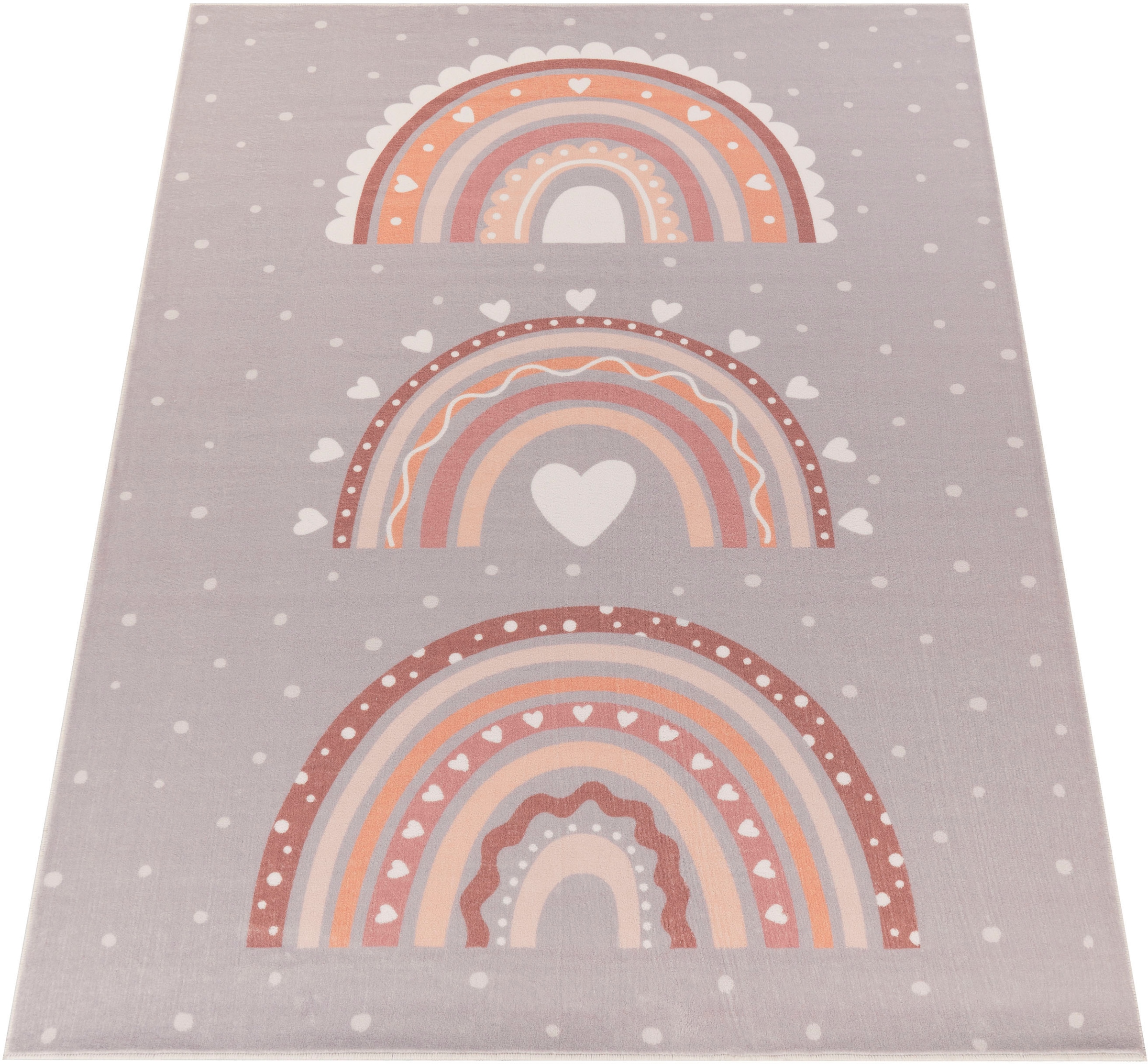 Paco Home Kinderteppich »Eliz 392«, rechteckig, 12 mm Höhe, Kurzflor, Spielteppich, Patchwork-Muster, Motiv Punkte & Regenbogen