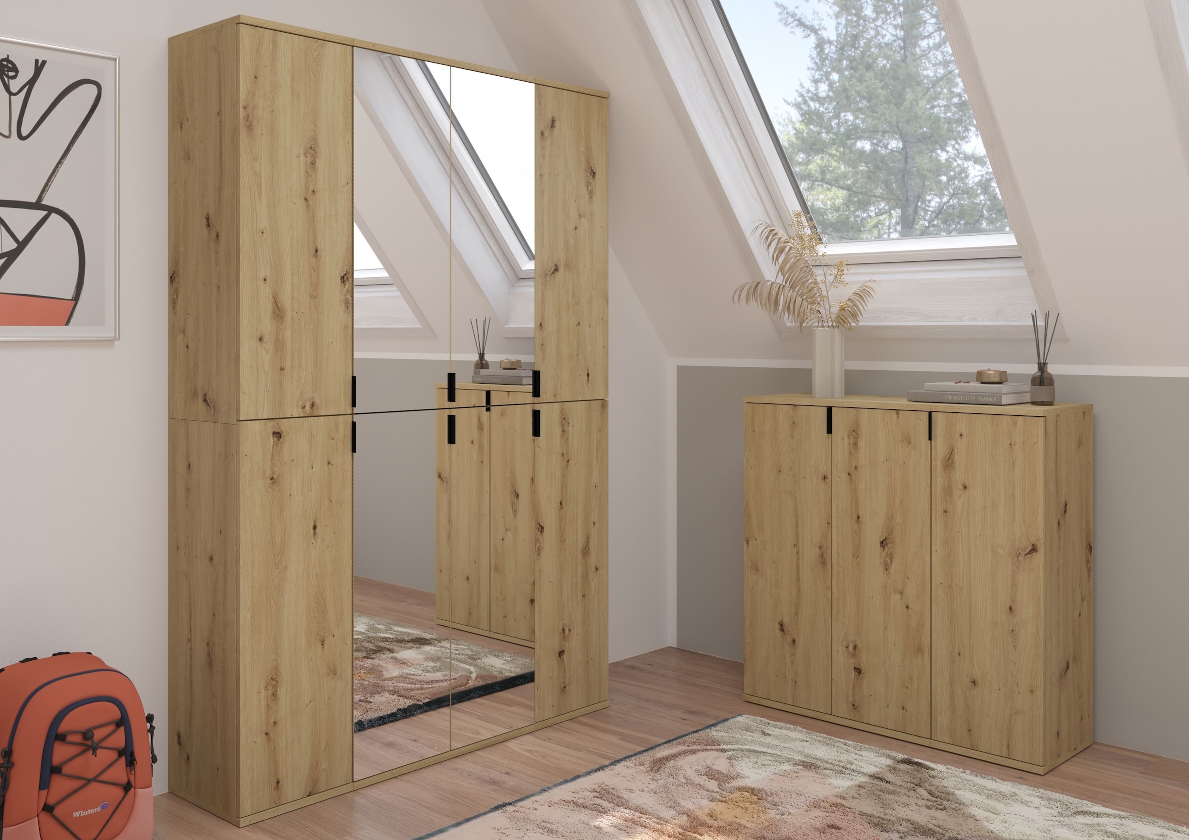 INOSIGN Garderoben-Set »Trondheim, Breite 122 cm, best. aus 2 Kommoden, 4 Türen, 12 Fächer«, (Set, 2 St.), Kommode, Sideboard, Kommodenkombination, Kommoden Set