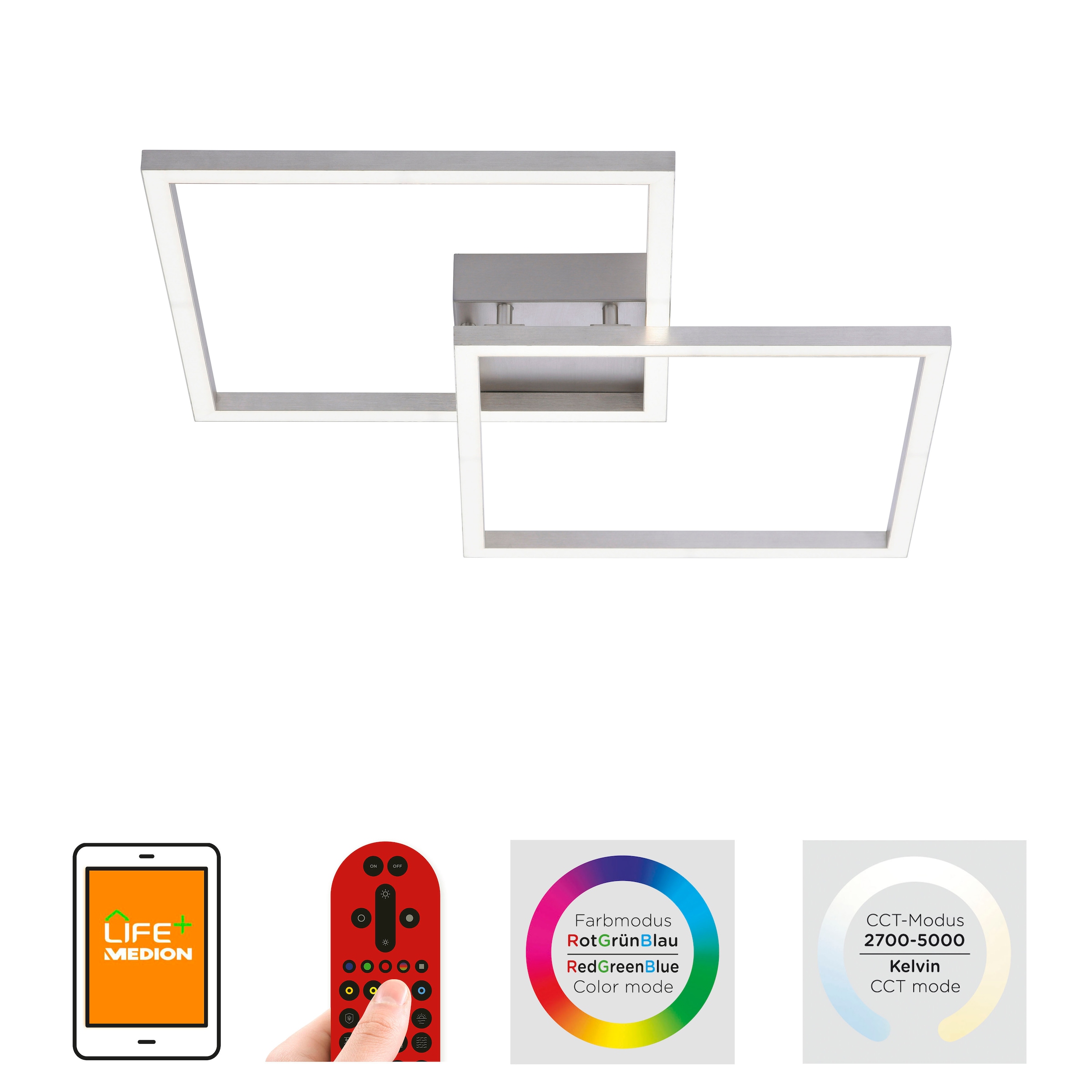 JUST LIGHT Deckenleuchte »Ls-MAXI«, 2 flammig, Leuchtmittel LED-Board | LED fest integriert, RGB+tunable white, Infrarot inkl., Fernbedienung, Smarthome fähig