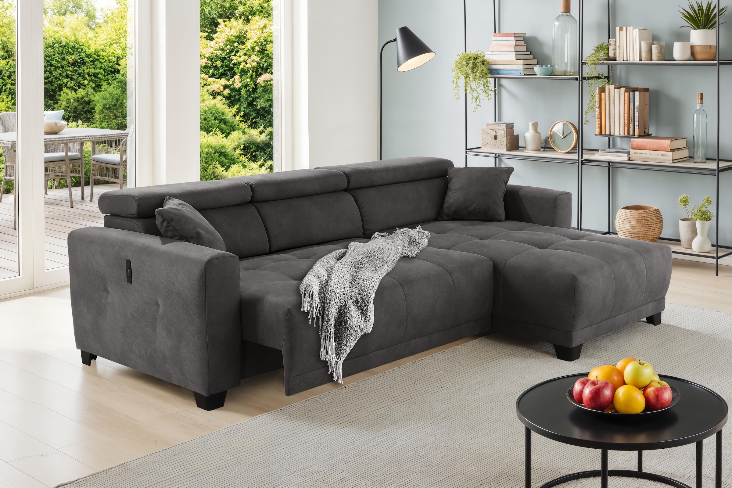 Jockenhöfer Gruppe Ecksofa »Cremona L-Form, B: 263 cm, mit 30 cm elektr. Sitztiefenverstellung« 140kg Belastbarkeit je Sitz, Kopfteilverstellung & USB-Anschluss