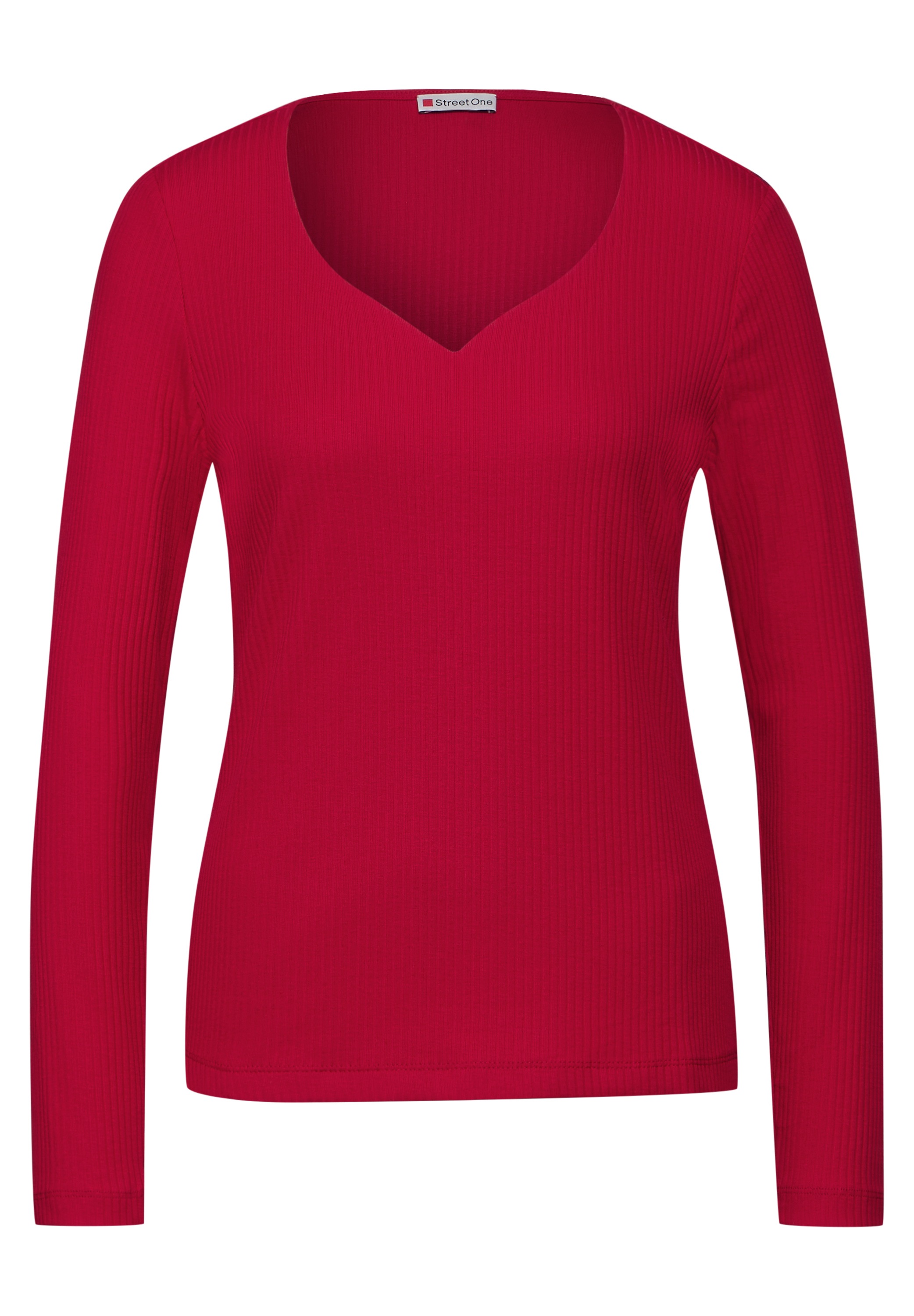 STREET ONE Langarmshirt, gerippt, mit Herz-Ausschnitt