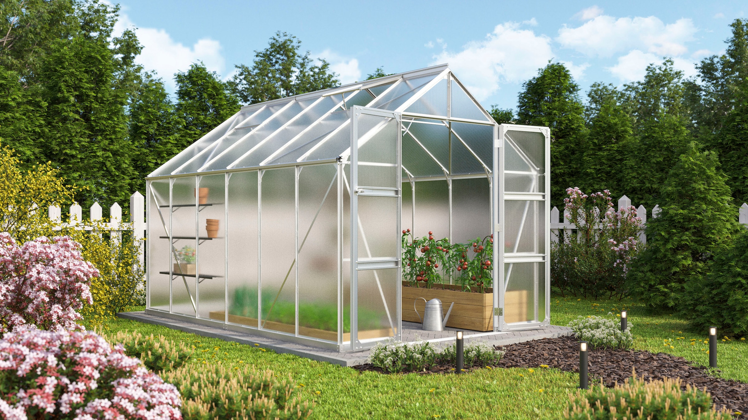 Vitavia Gewächshaus »Domus 9900«, mit Doppelschwingtüren und bodentiefer Türschwelle, 6 mm Hohlkammer