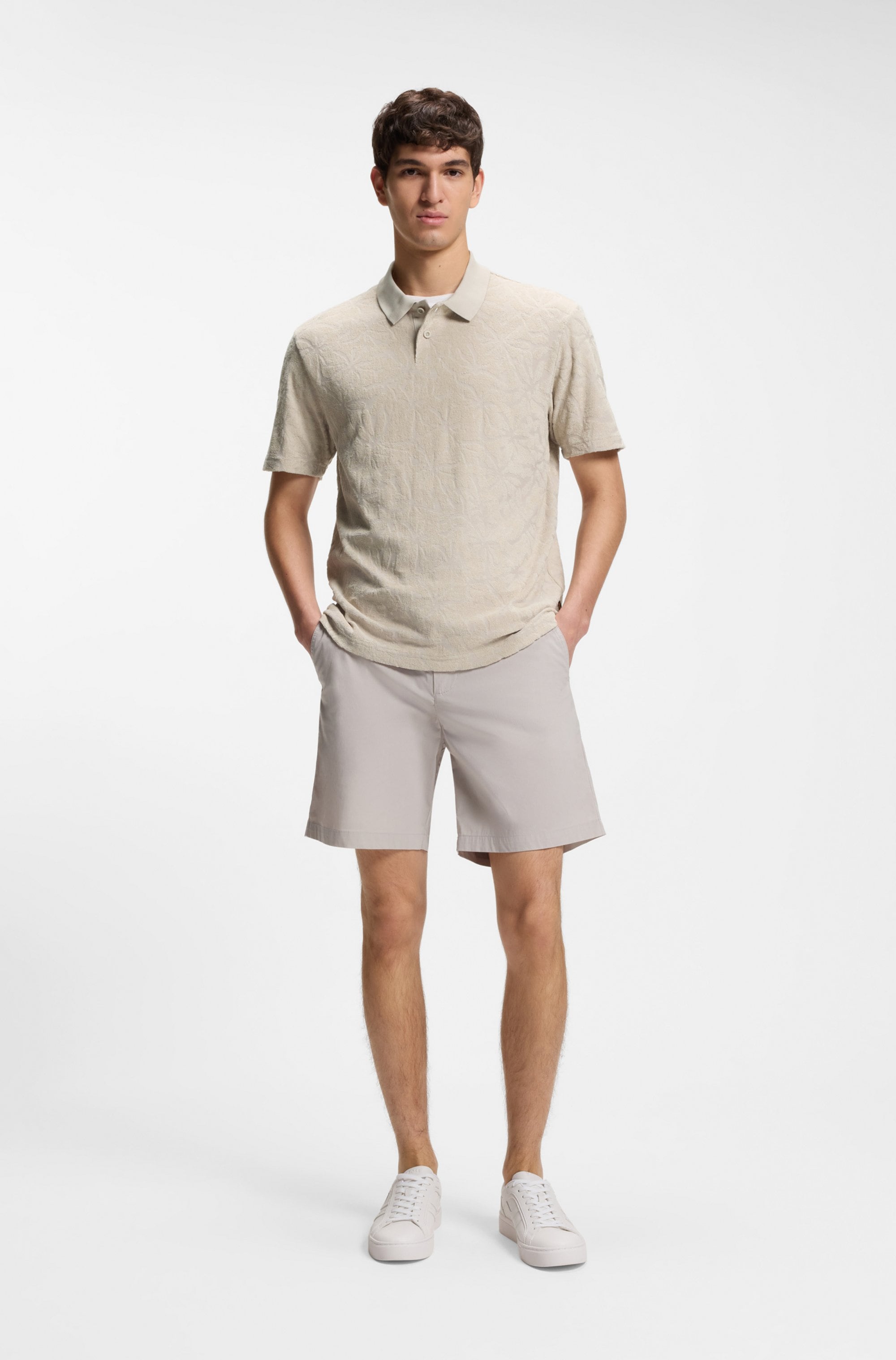 BOSS ORANGE Poloshirt florales Jacquardmuster, Baumwollfrottee, Relaxed Fit