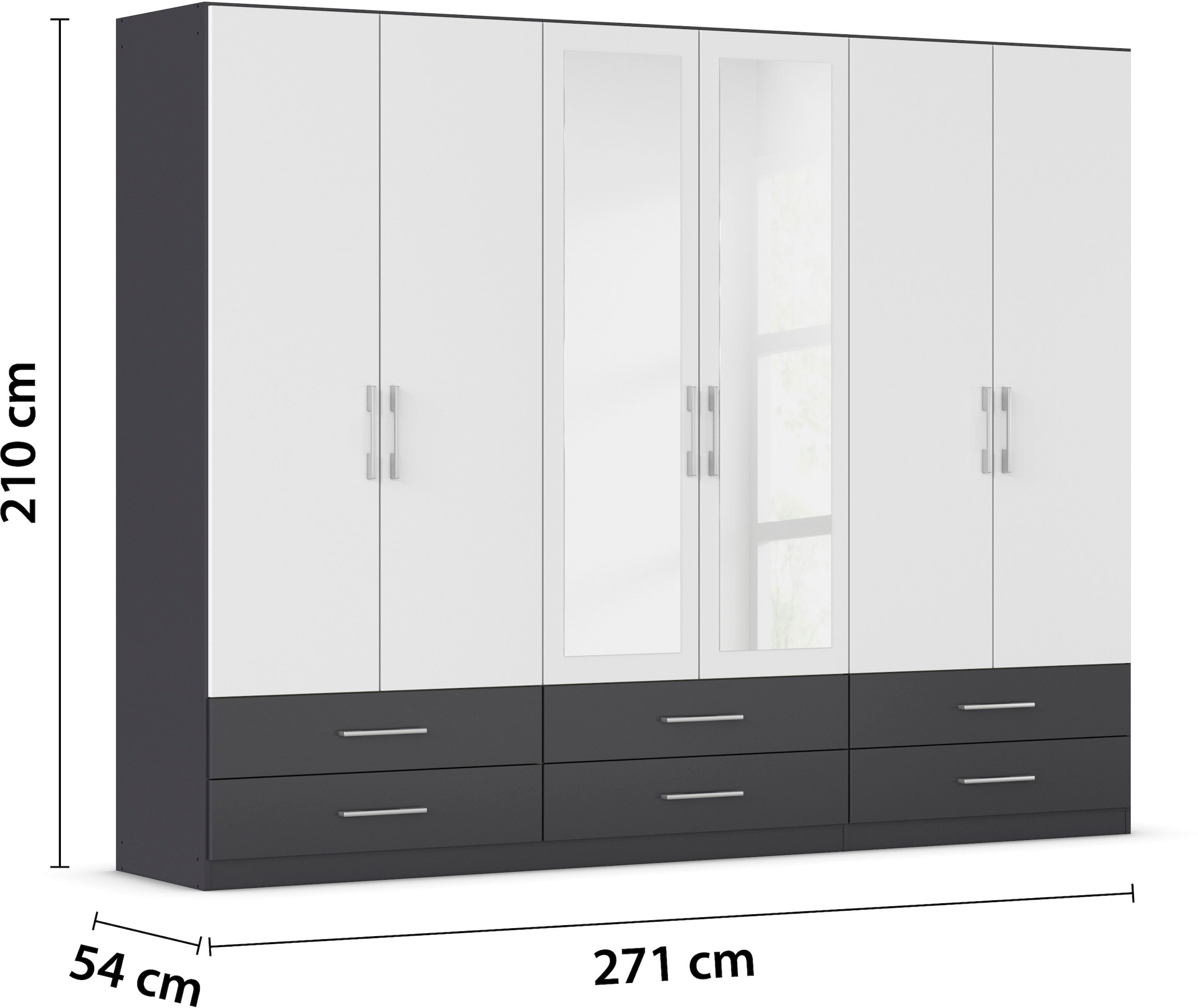 rauch Kleiderschrank »Schrank Garderobe Wäscheschrank HERSBRUCK in 2 Breiten« Breiten: 226 oder 271 cm, Höhe 210 cm,  mit 6 großzügigen Schubladen sowie Spiegeltüren MADE IN GERMANY