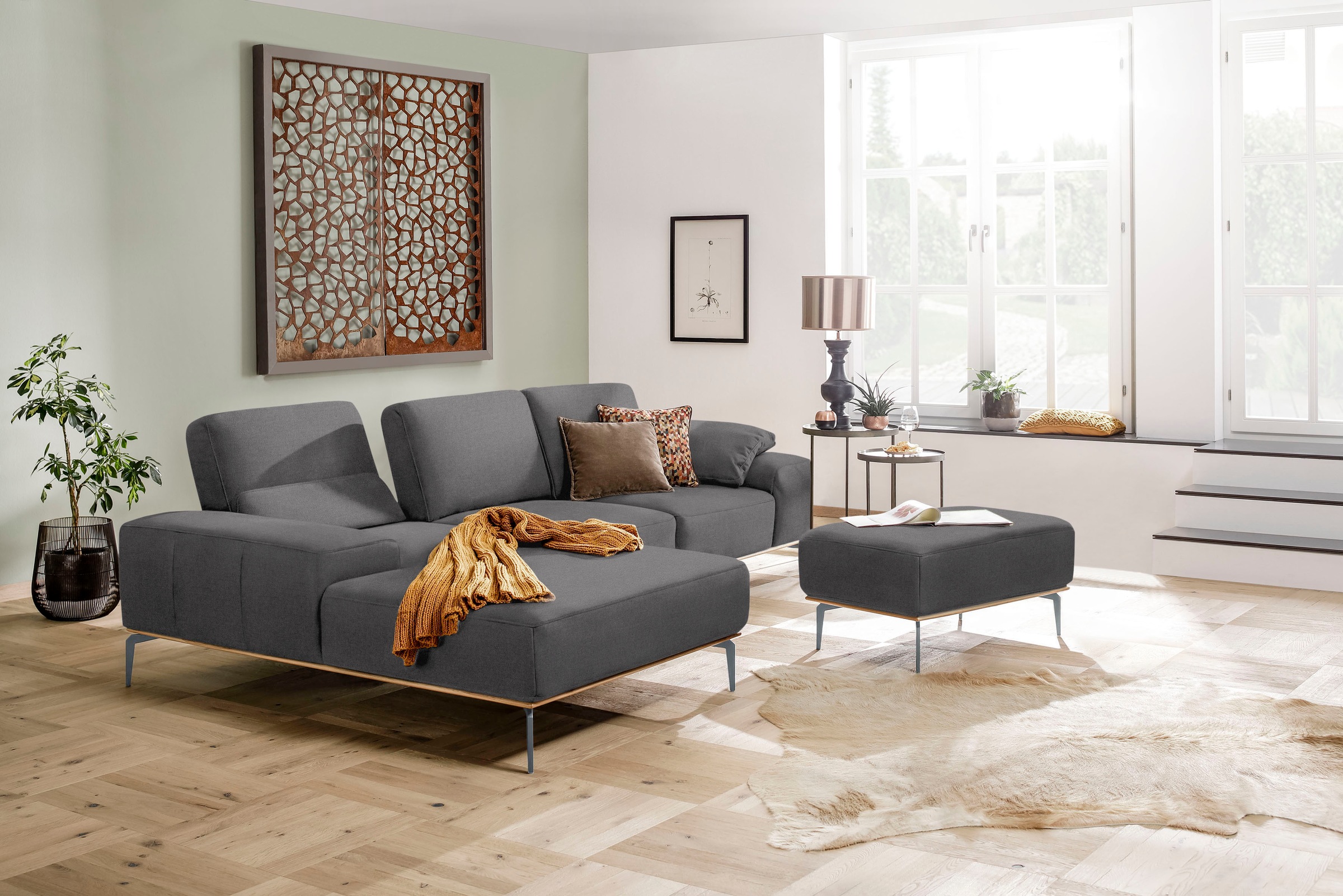 W.SCHILLIG Polsterhocker »run«, mit elegantem Holzsockel, Füße in Silber matt, Breite 75 cm