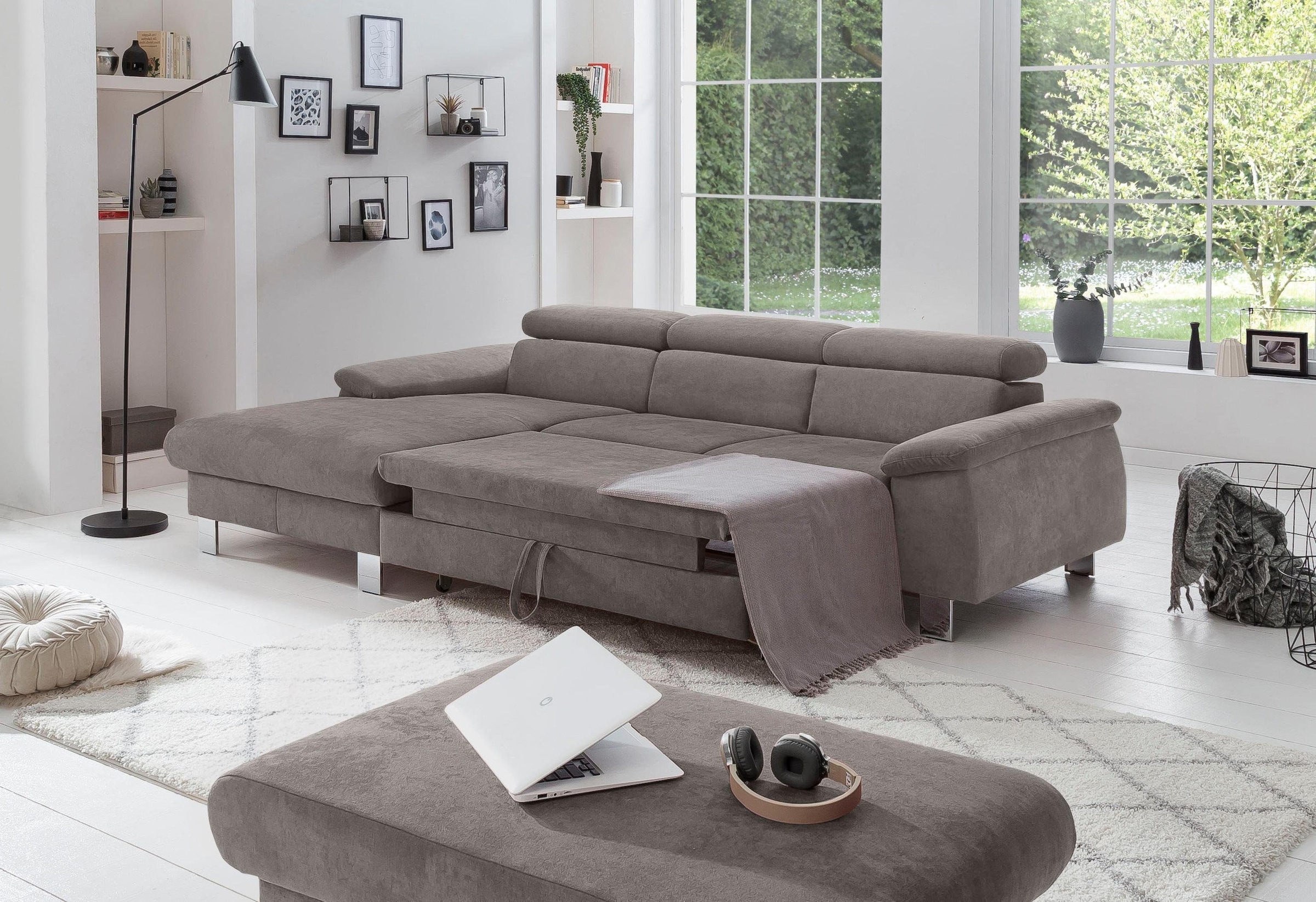 COTTA Polstergarnitur »Komaris L-Form«, (Set), Set bestehend aus: Ecksofa mit Kopfteilverstellung & Hocker