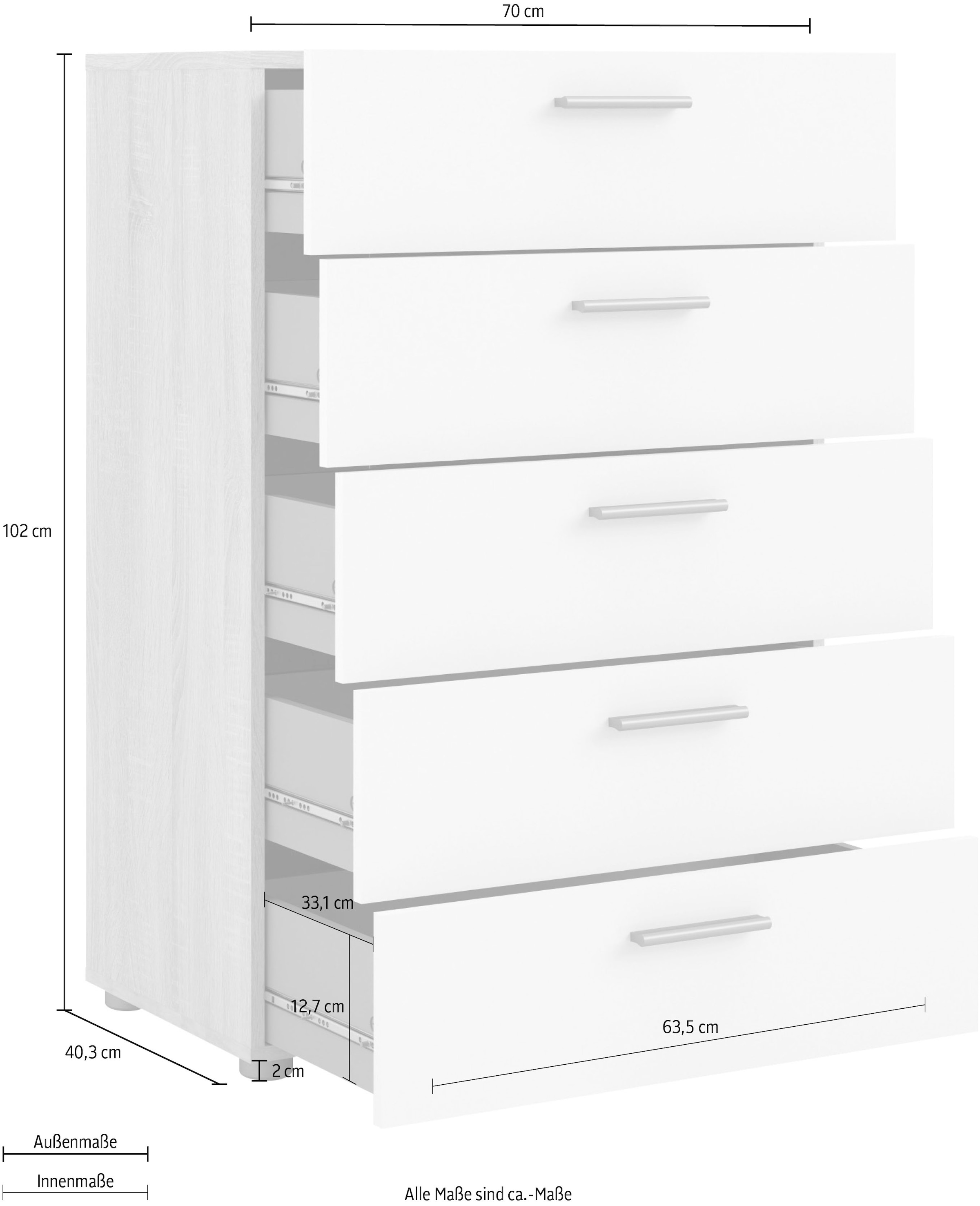 INOSIGN Kommode »Pepe Highboard«, Schubkastenkommode, Breite 70 cm, Höhe 102 cm