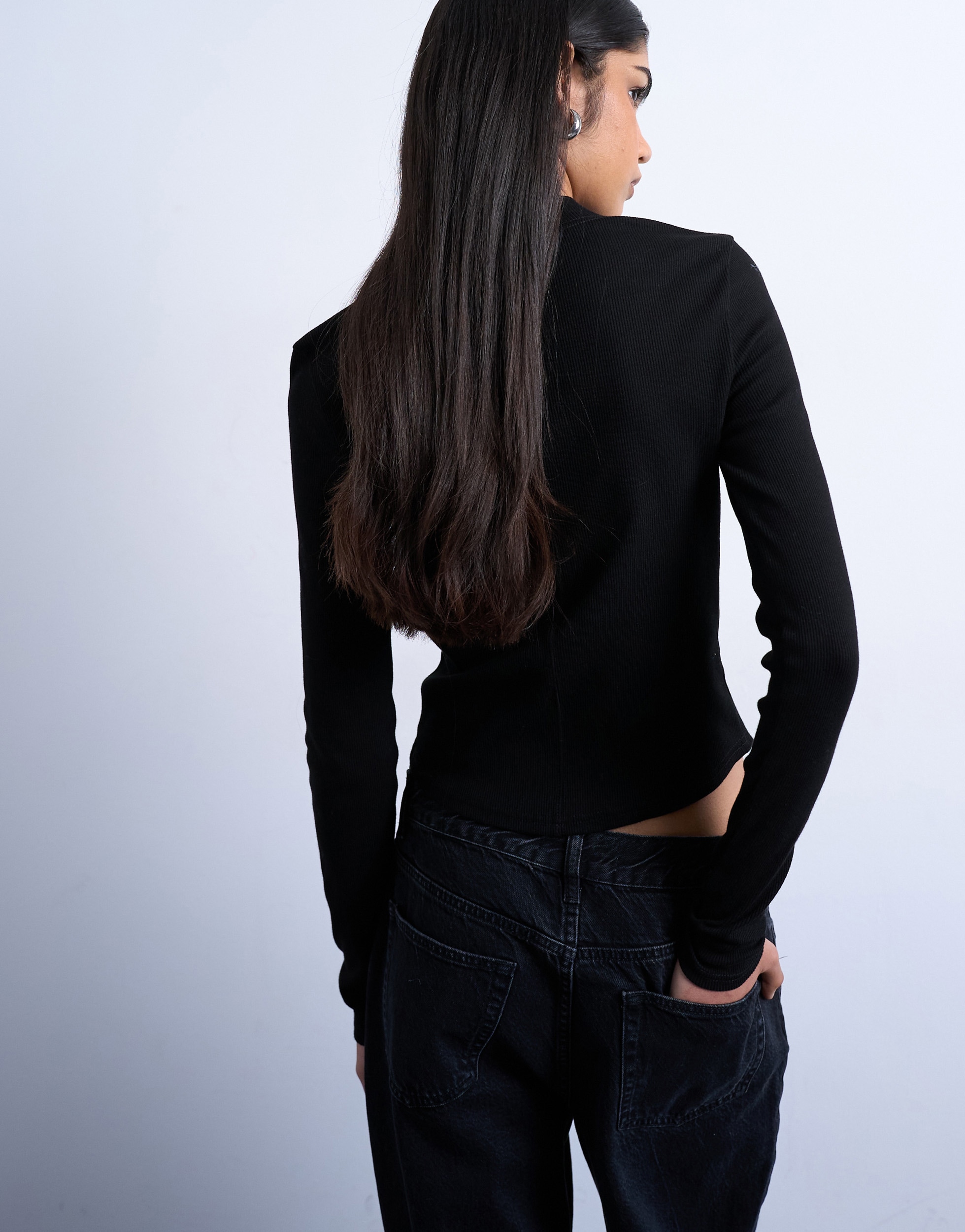 TOPSHOP Langarmshirt »TSBEA LS RIB CURVED HEM TOP JRS NOOS« Baumwollmischung, normal geschnitten