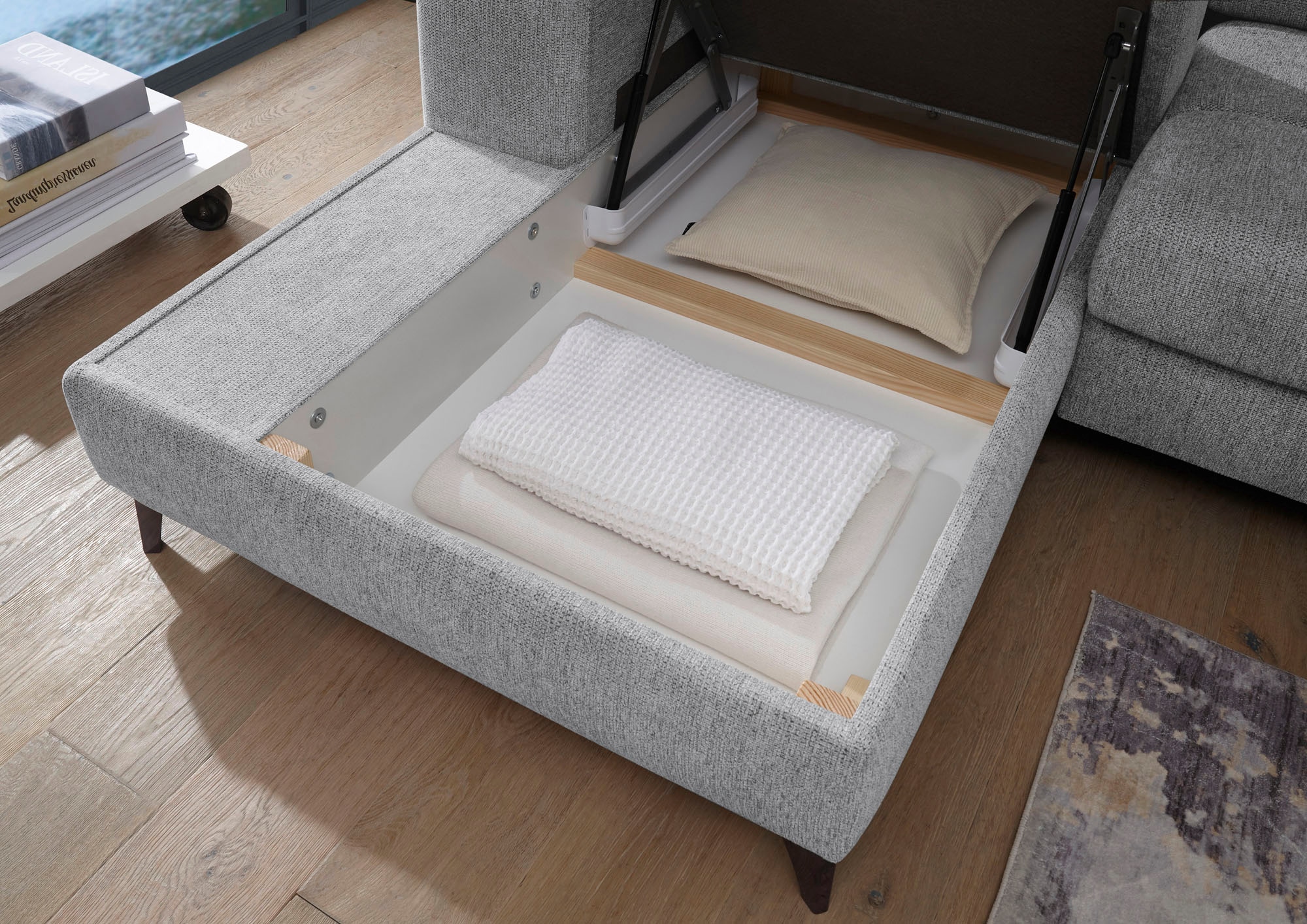 ED EXCITING DESIGN Ecksofa »Sydney L-Form« mit Bettfunktion, Bettkasten, Kopfteilverstellung & 2 Zierkissen