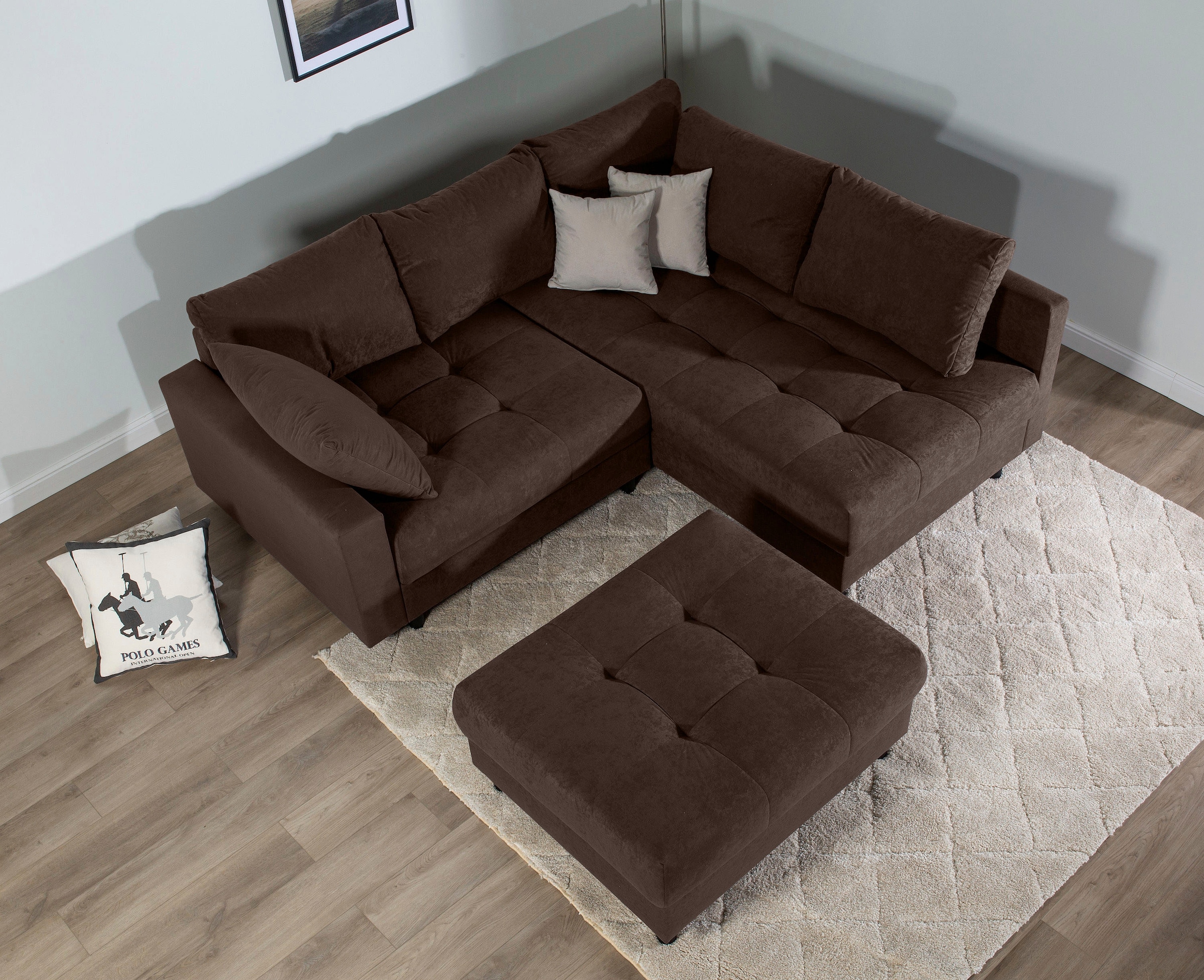 COLLECTION AB Ecksofa »Toni L-Form, B: 215 cm« mit Hocker & 2 Zierkissen, Federkern
