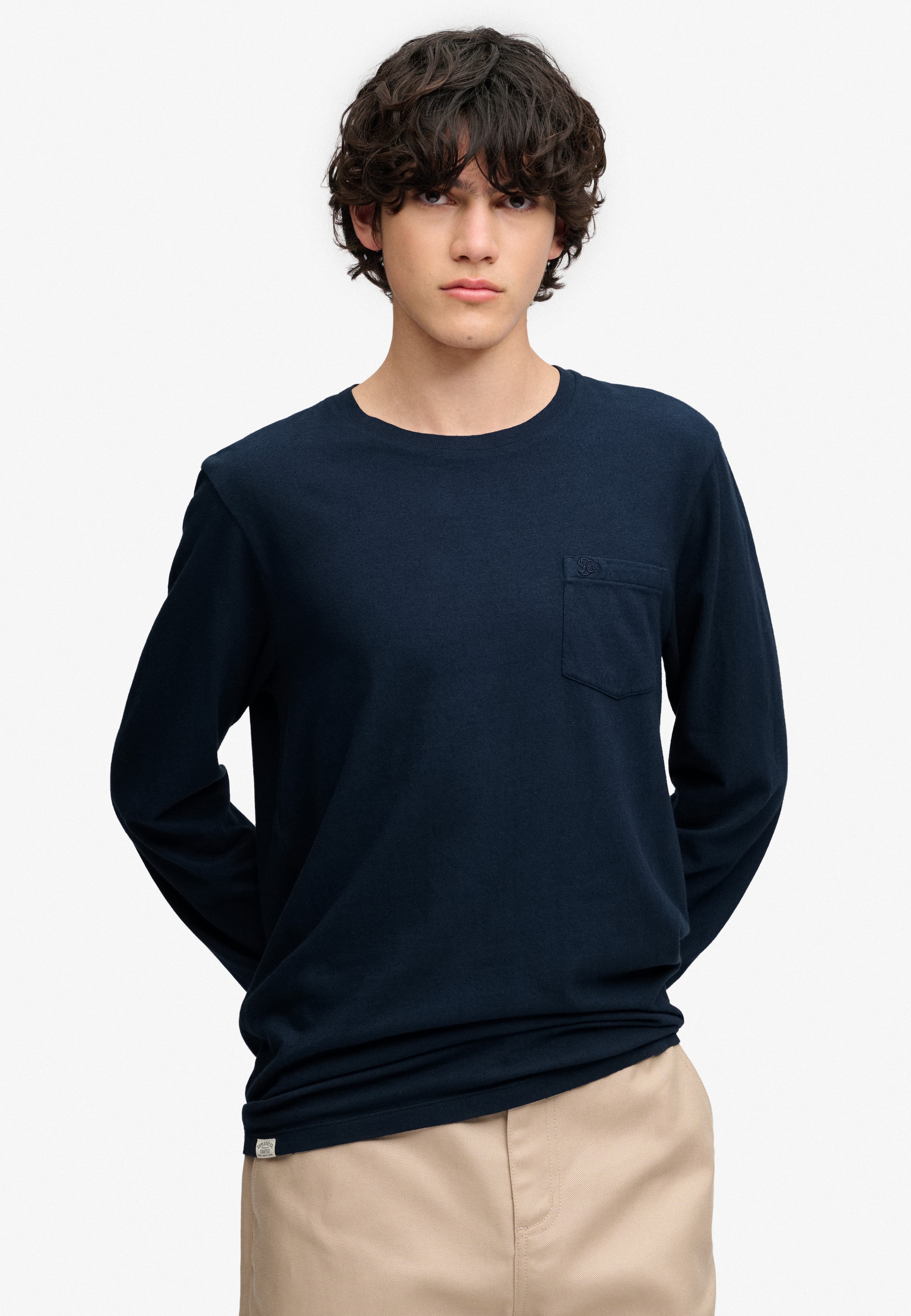 Superdry Langarmshirt »COTTON LINEN L/S POCKET TOP« aus Baumwolle und Leinen, Relaxed Fit, mit Rundhalsausschnitt