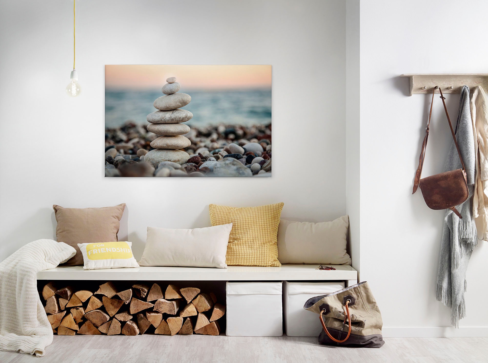 Bricoflor Bild Mit Steinen Auf Leinwand Strand Wandbild Mit Steinmännchen I günstig online kaufen