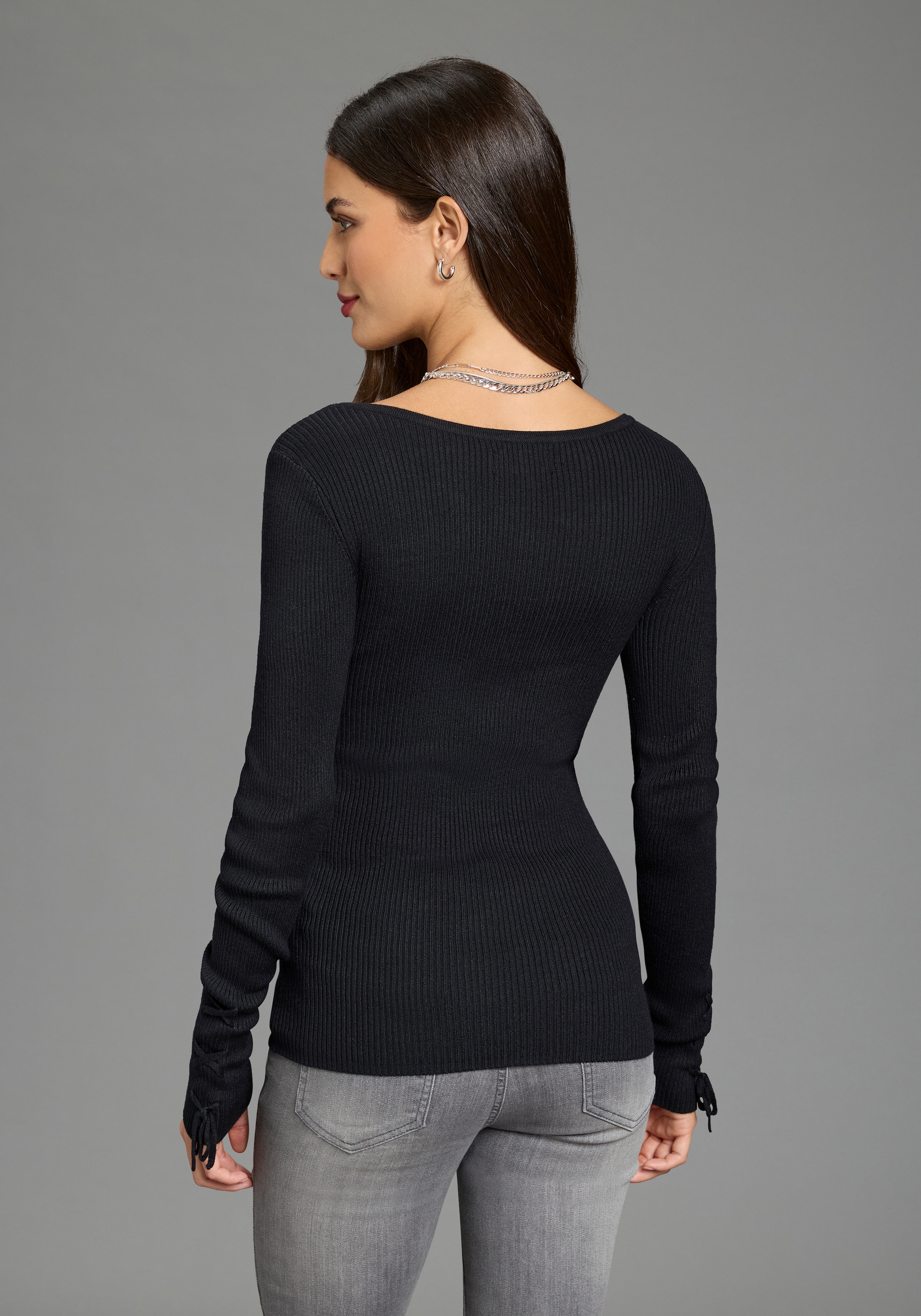 Melrose Strickpullover feminine Passform aus Rippe mit Schnürung