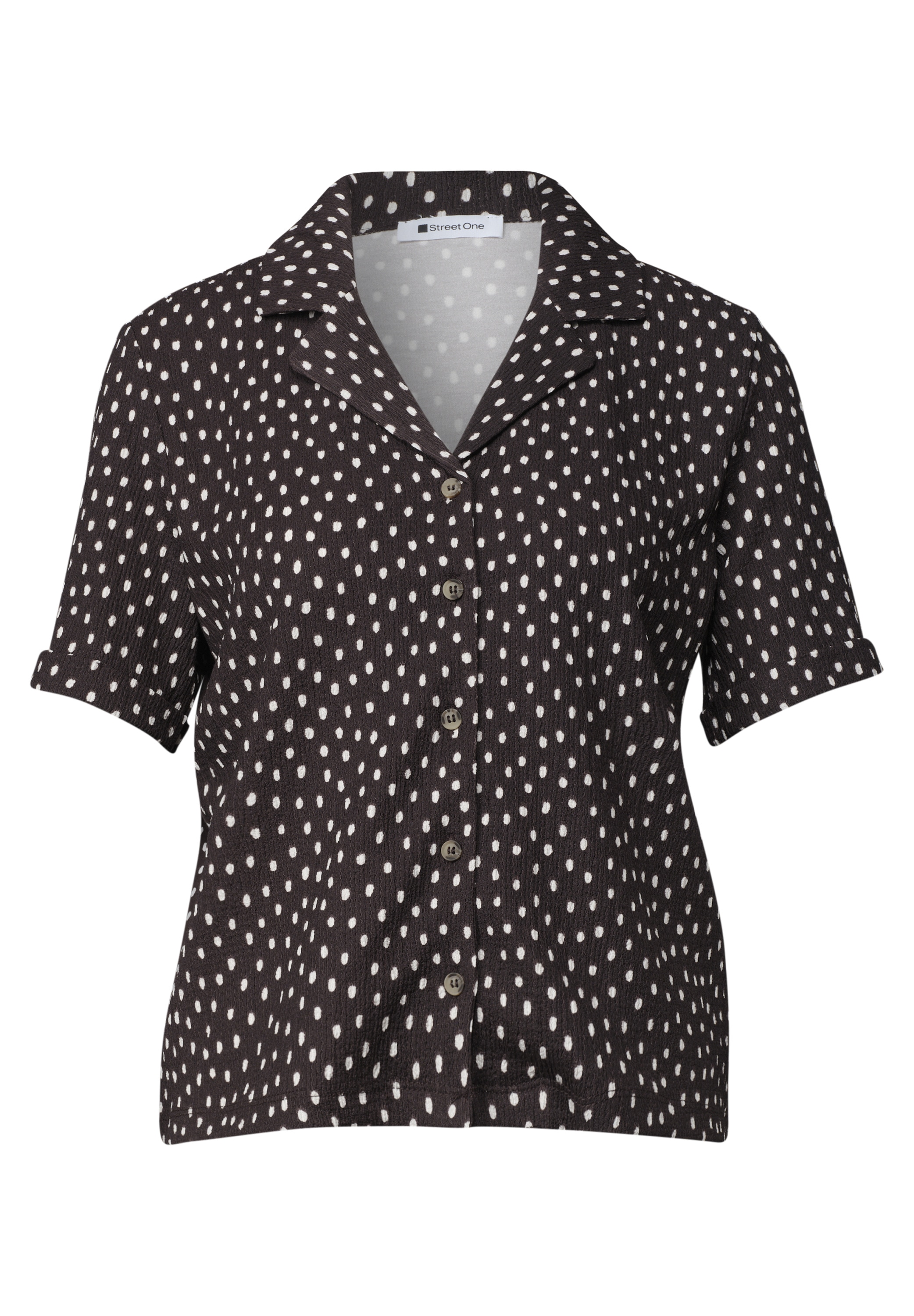 STREET ONE Blusenshirt Kurzarm mit Turn-Up-Detail, durchgehende Knopfleiste, Punktemuster