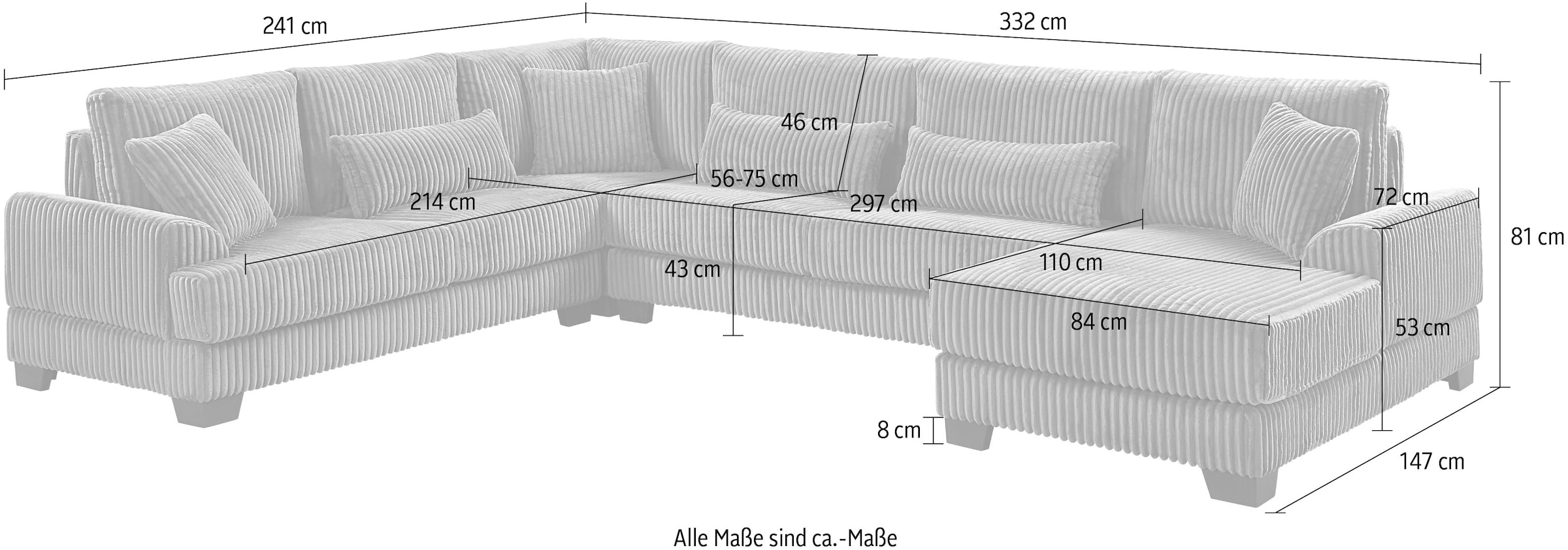 ATLANTIC home collection Wohnlandschaft, weicher XXL-Cordbezug, inklusive 6 Zierkissen