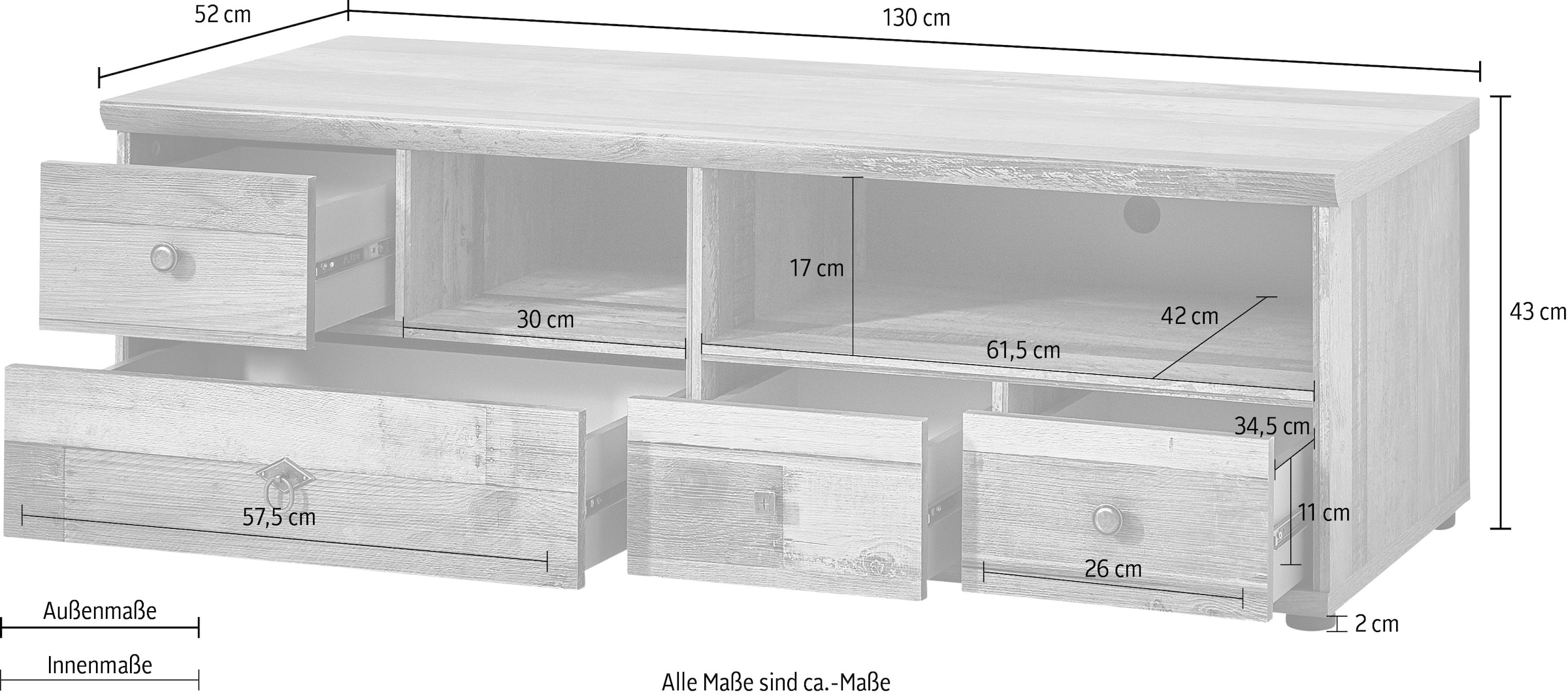 Innostyle Lowboard »BONANZA«, (1 St.), 4 Schubladen, 2 Fächer, 1 Kabeldurchlass, ABS Kantenschutz