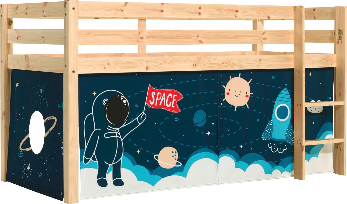 Vipack Spielbett "Pino, Kiefer massiv, mit Rolllattenrost u. Textil-Set, Ma günstig online kaufen