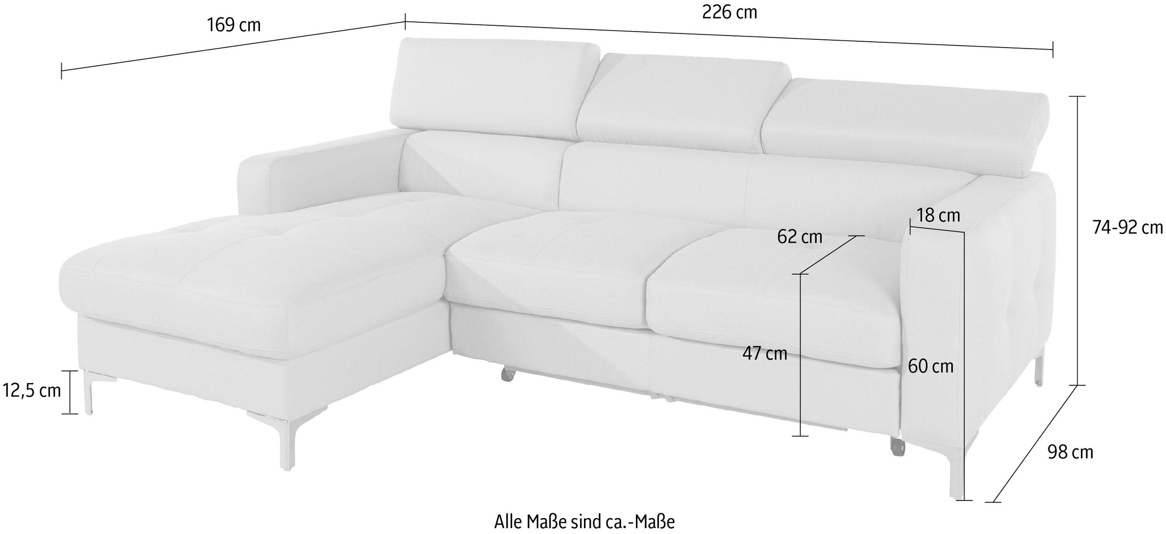 COTTA Ecksofa »Sammy L-Form«, mit Kopfteilverstellung, wahlweise mit Bettfunktion & Bettkasten