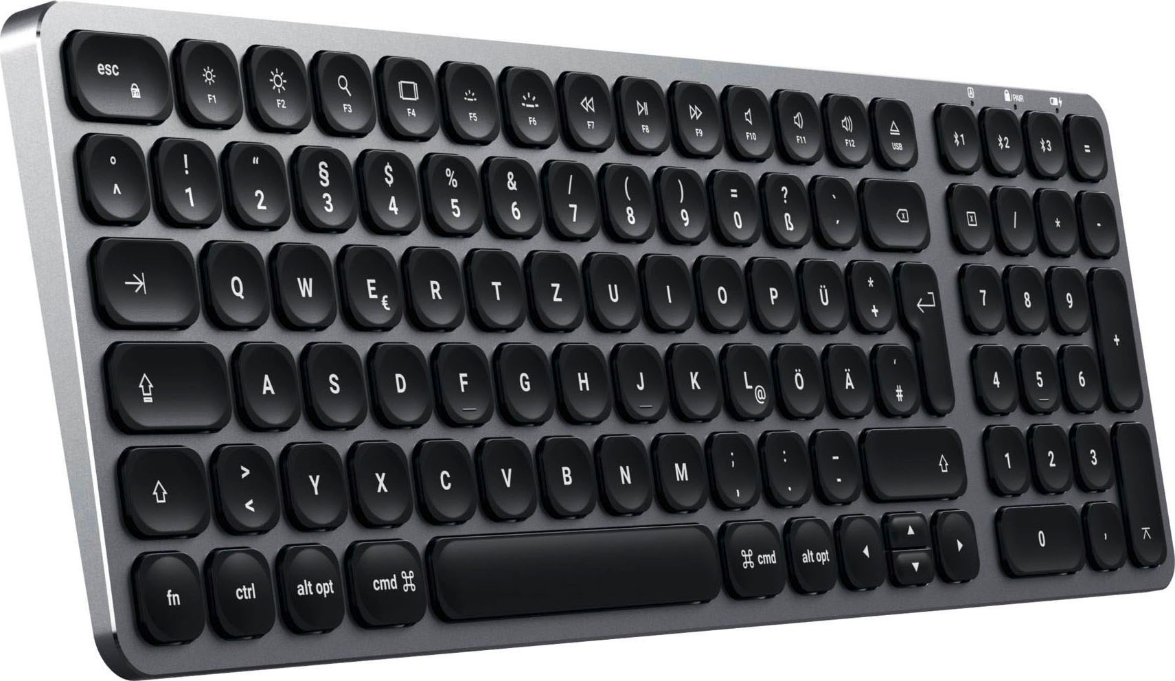 Satechi Tastatur »Aluminium BT Backlit Keyboard Slim German«, (Ziffernblock-Funktionstasten-Lautstärkeregler-USB-Anschluss)