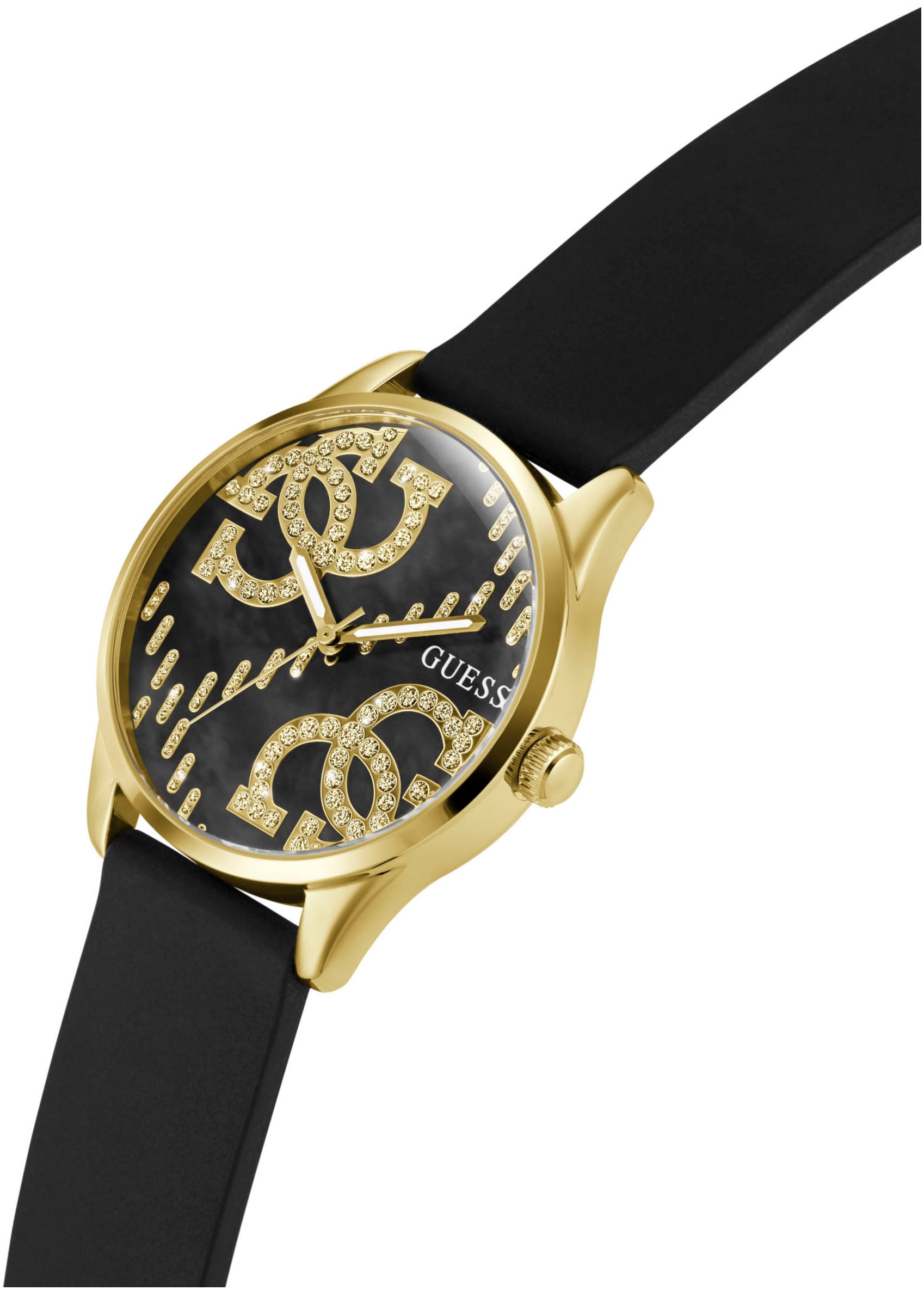 Guess Quarzuhr »G STITCH«, Armbanduhr, Damenuhr, Silikonarmband, Mineralglas, analog