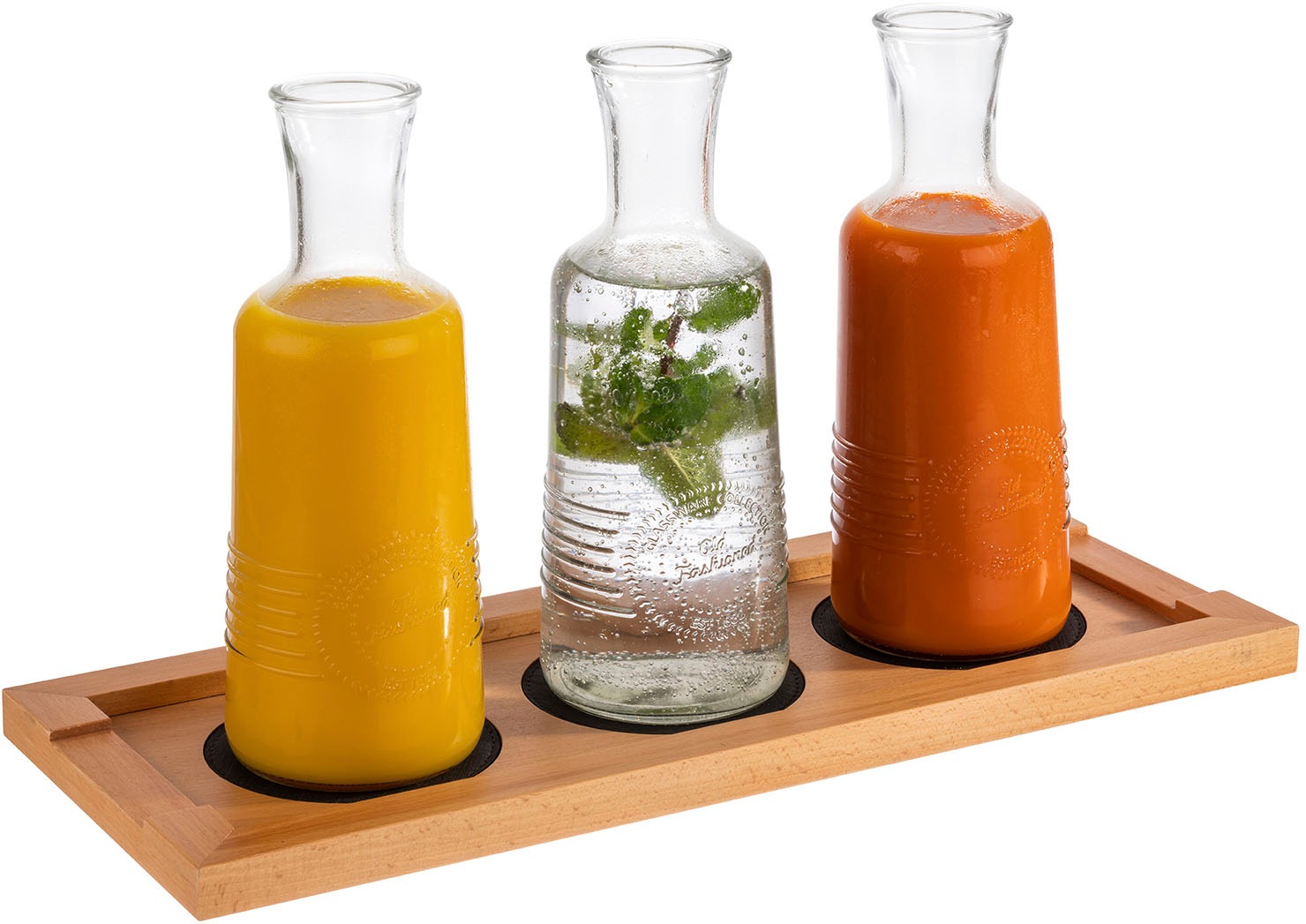 APS Tablett mit Kunstledereinsätzen für Vertiefungen, für Karaffen hellbraun