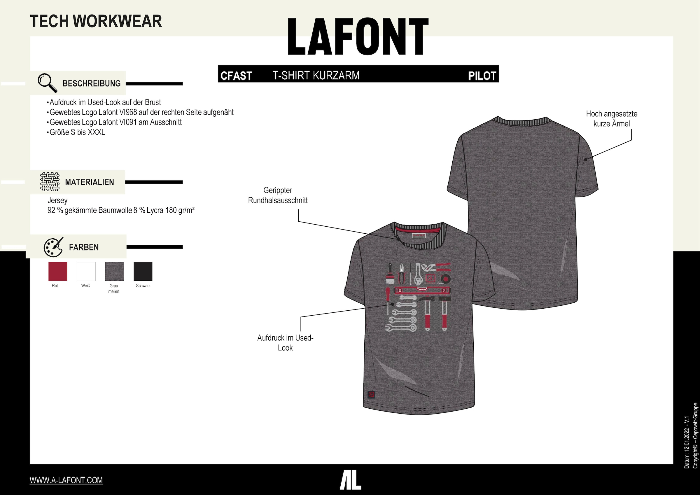 Gr. - Lafont S 3XL, Kurzarmshirt Handwerker-Print »Unisex online \