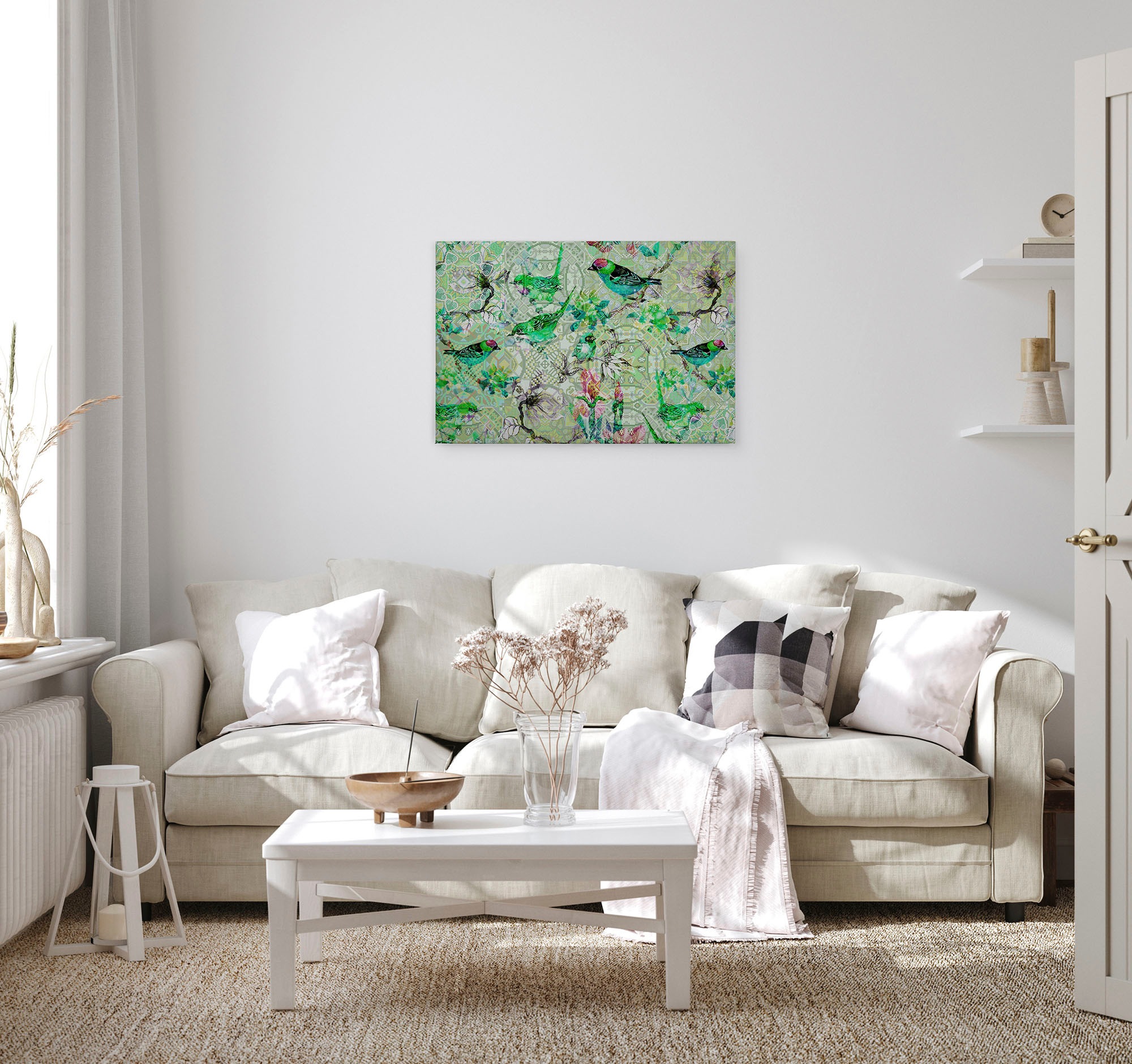 A.S. Création Leinwandbild »mosaic birds«, Kunst-Vögel-Kinder, (1 St.), Mosaik Keilrahmen Floral Blumen Vögel Leinwand-Bild Wohnzimmer modern