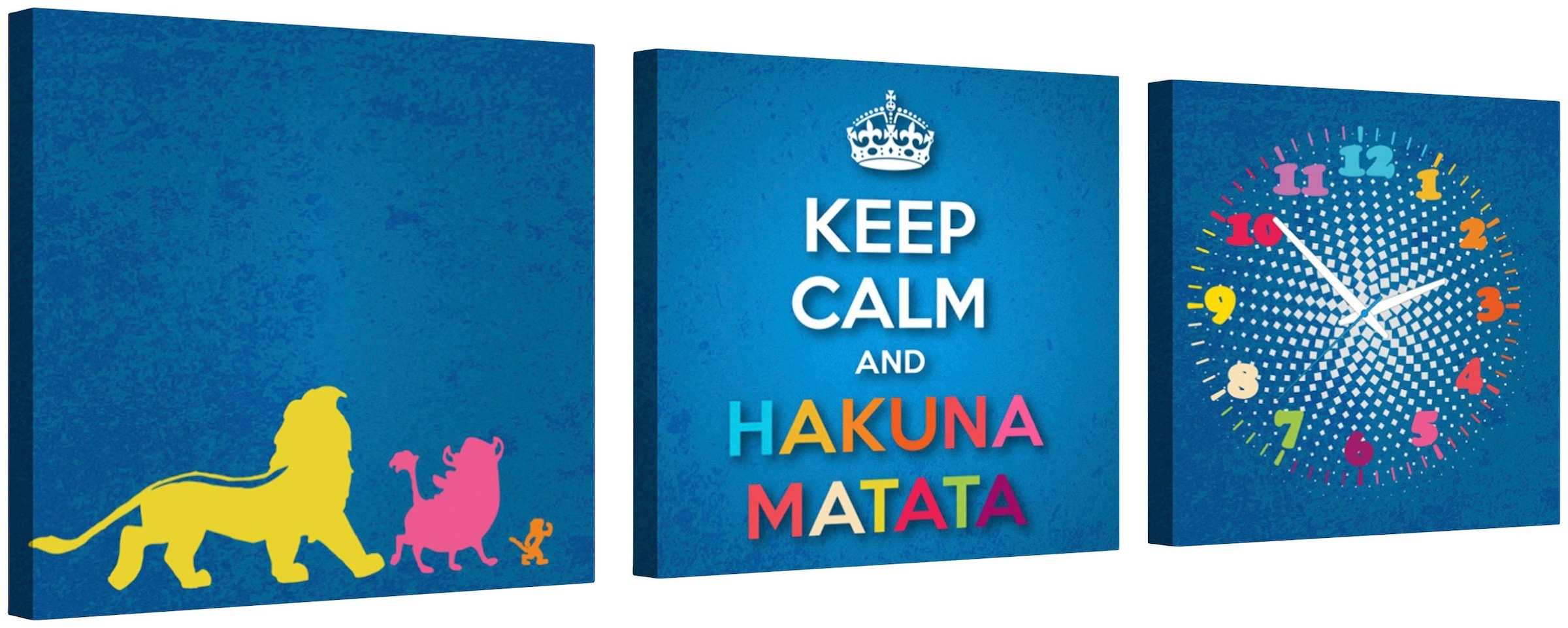 Conni Oberkircher´s Bild »Hakuna - Keep Calm I«, Löwen, (Set, (Set 3), mit  dekorativer Uhr, Spruch, Motivation auf Raten kaufen
