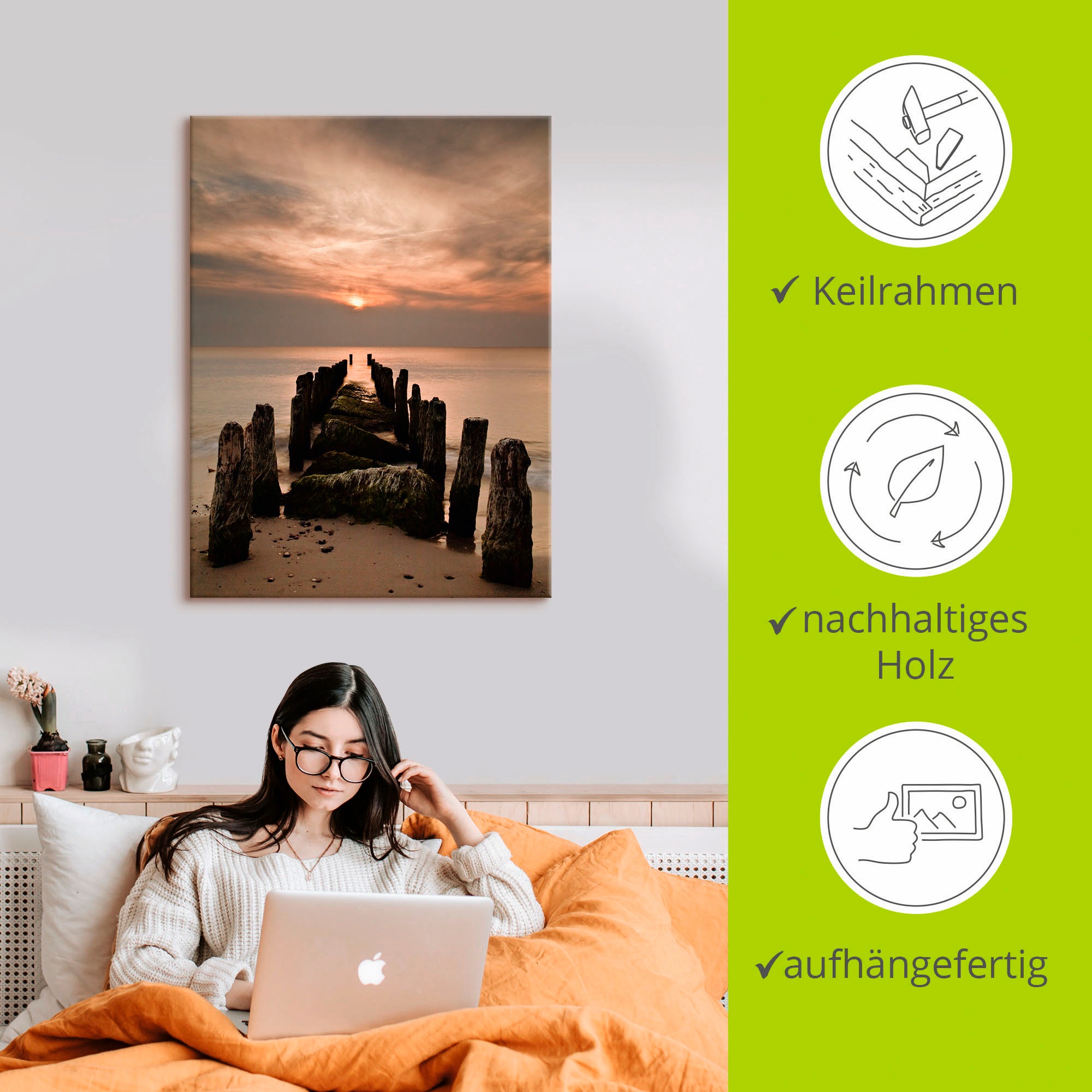 Artland Leinwandbild »Sonnenuntergang an der Ostsee«, Sonnenaufgang & -untergang, (1 St.), auf Keilrahmen gespannt