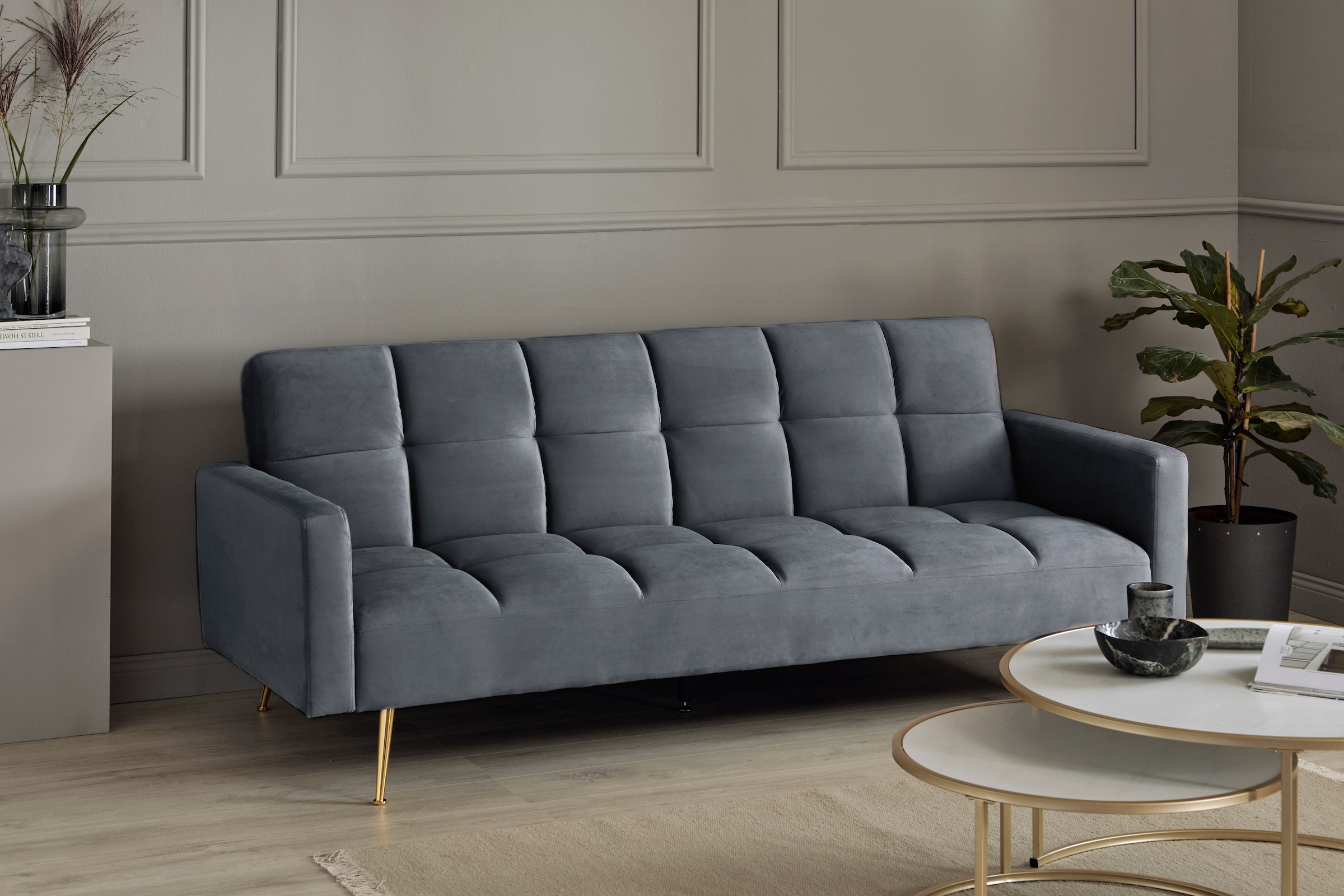 Jahnke Schlafsofa »CHILLAX POSH« mit Schlaffunktion, edler Samtstoff & Füße im Gold-Look, Breite 213 cm