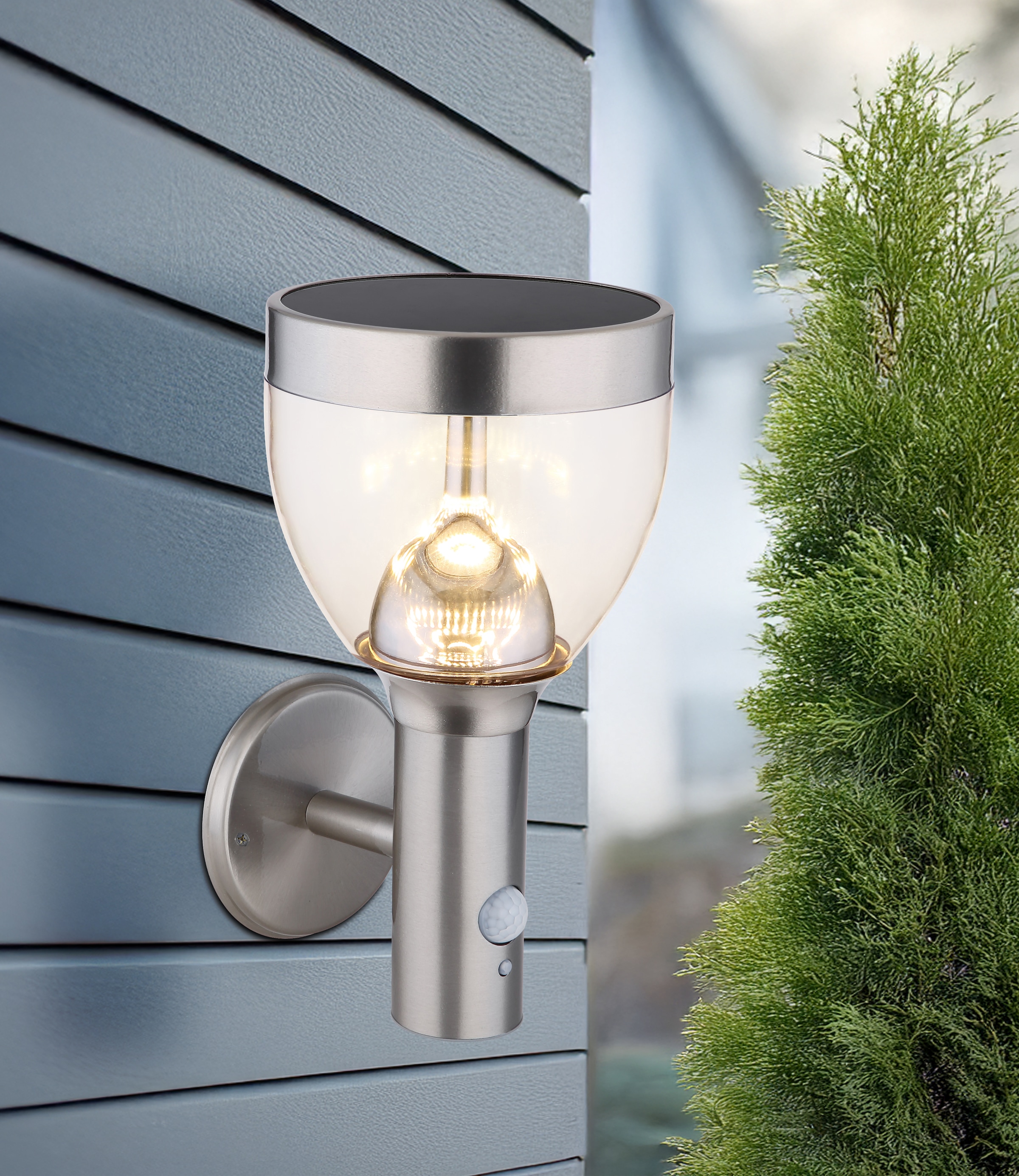 GLOBO LIGHTING LED Solarleuchte »SOLARLEUCHTE EDELSTAHL, 1XLED« LED-Modul 1 Stk. Warmweiß Kompakte Leuchte mit sensorgesteuerter Helligkeit