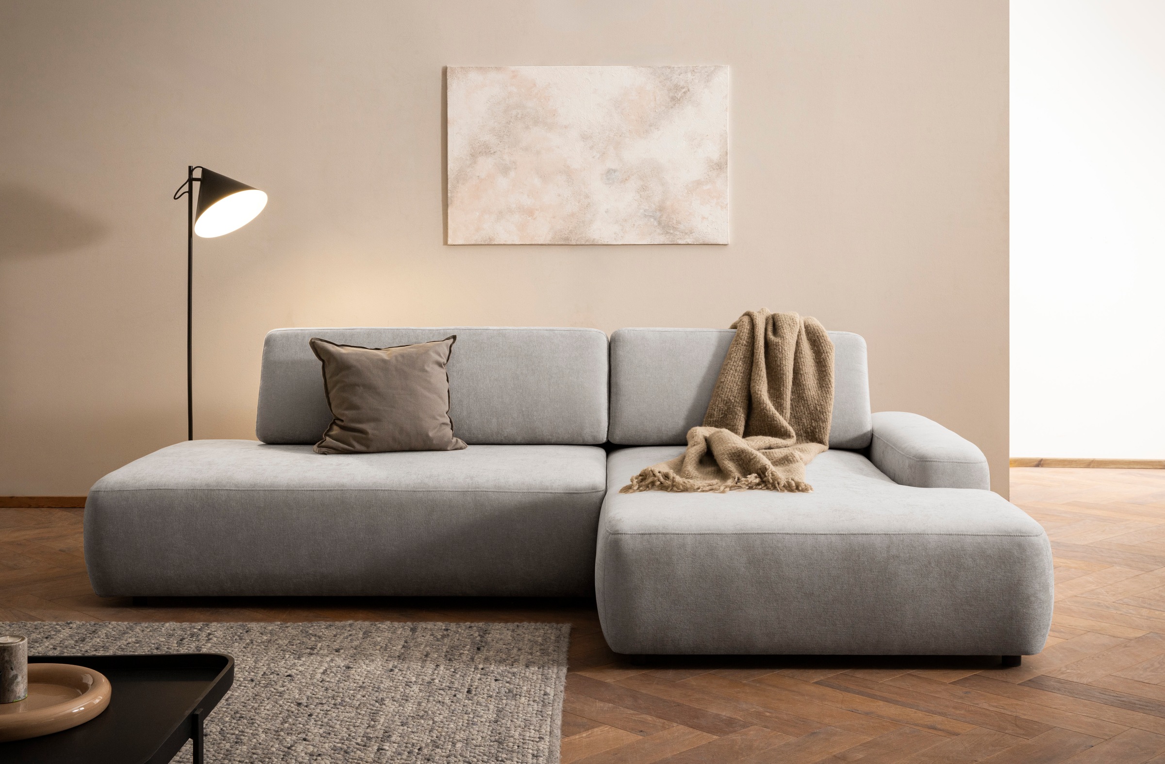 INOSIGN Ecksofa »TORGE, Schlafsofa Cord, Samtvelours u. Strukur fein, Couch in L-Form«, Schlaffunktion und Bettkasten, Liegefläche: 210x125 cm, neues Design