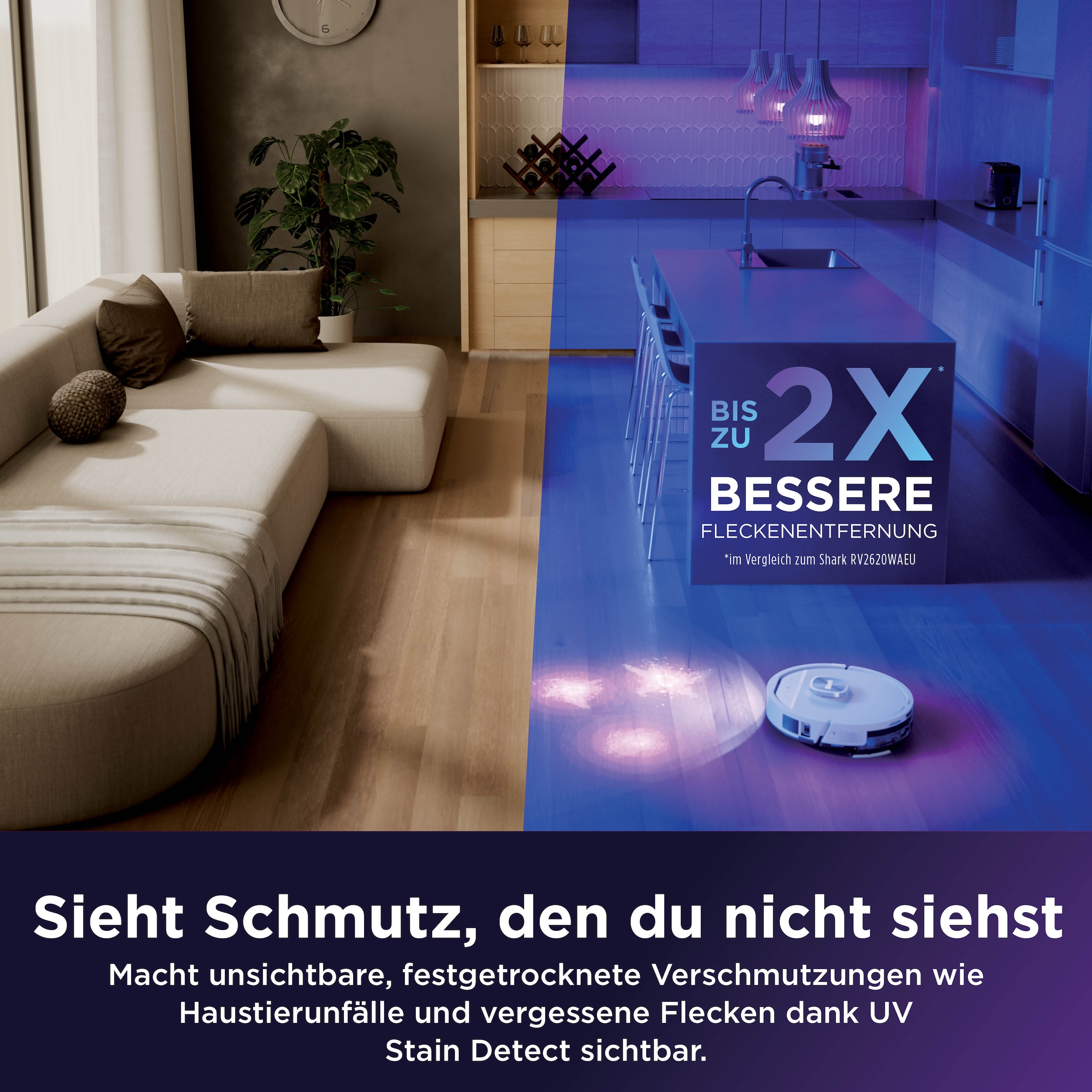 Shark Saugroboter »Shark PowerDetect UV Reveal 2-in-1 Saug- und Wischroboter  Schwarz« UV-Reveal-Technologie, 8 PowerDetect-Technologien