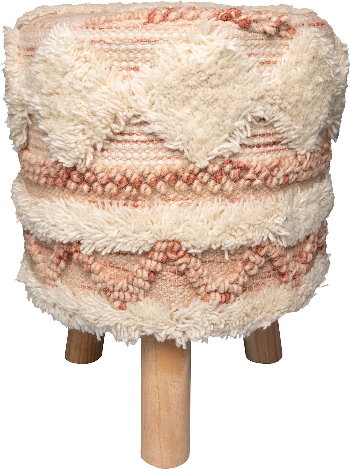 Kayoom Sitzhocker »Hocker Bohist 225, charaktergebende Strukturen mit Fransen und Quasten«, (1 St.), handgefertigtes Unikat, Boho-Style, gut kombinierbar